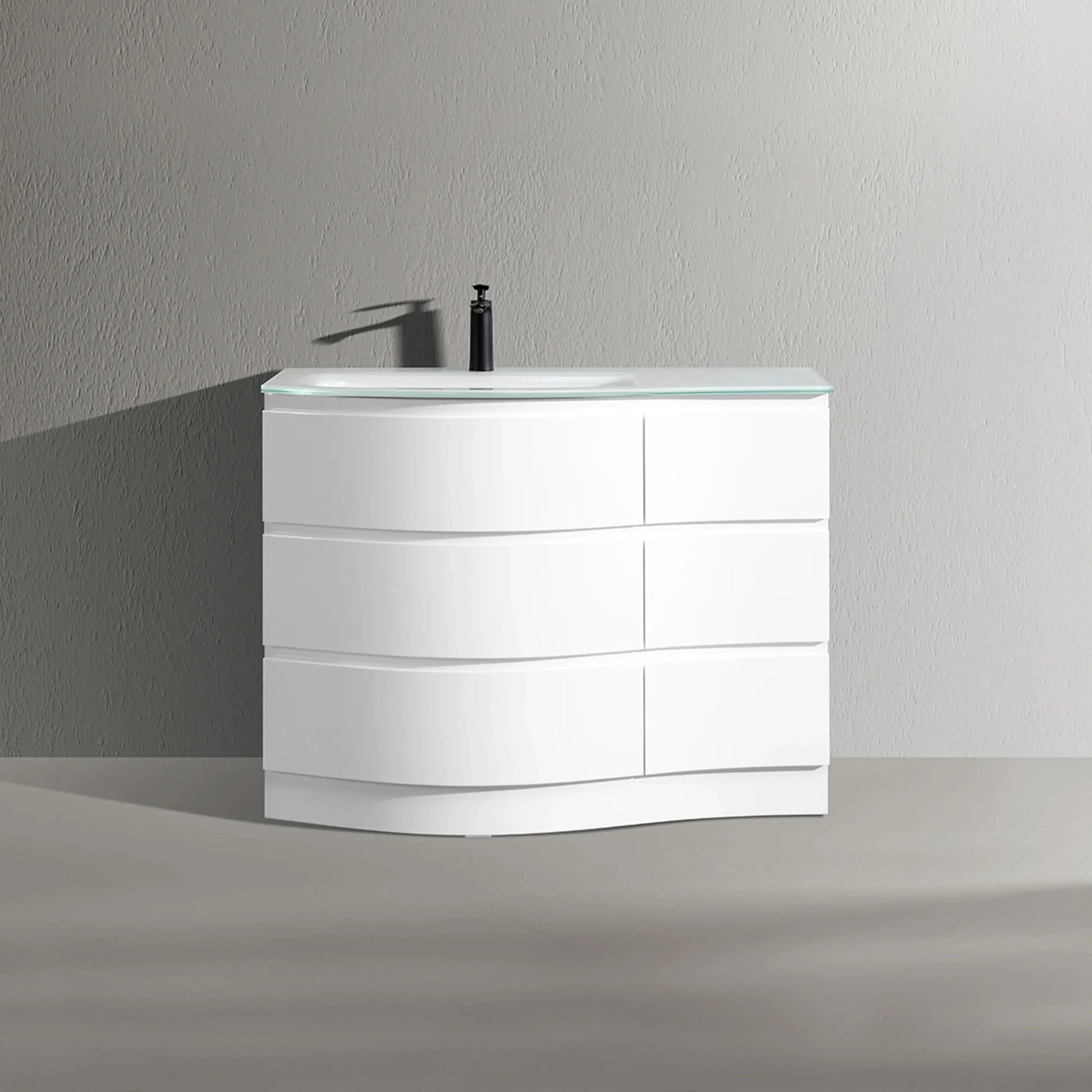 48" Matte White Freestanding Single Sink Bathroom Vanity with White Glass Countertop-Migration_Bathroom Vanities-DECOROLALA