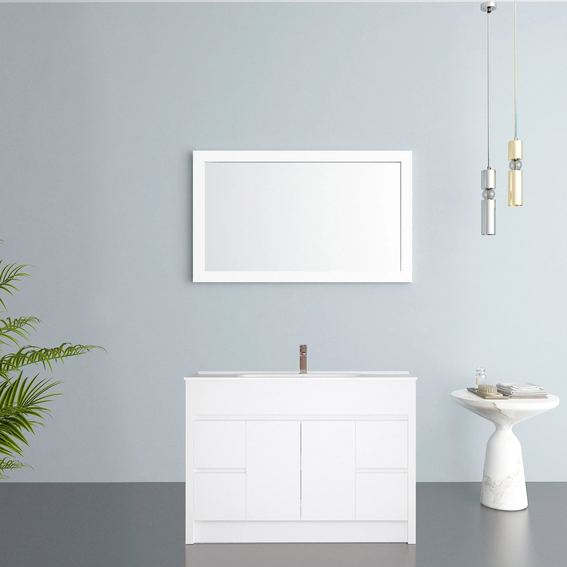 48" Matte White Rectangular Framed Bathroom Mirror-Migration_Mirrors-DECOROLALA