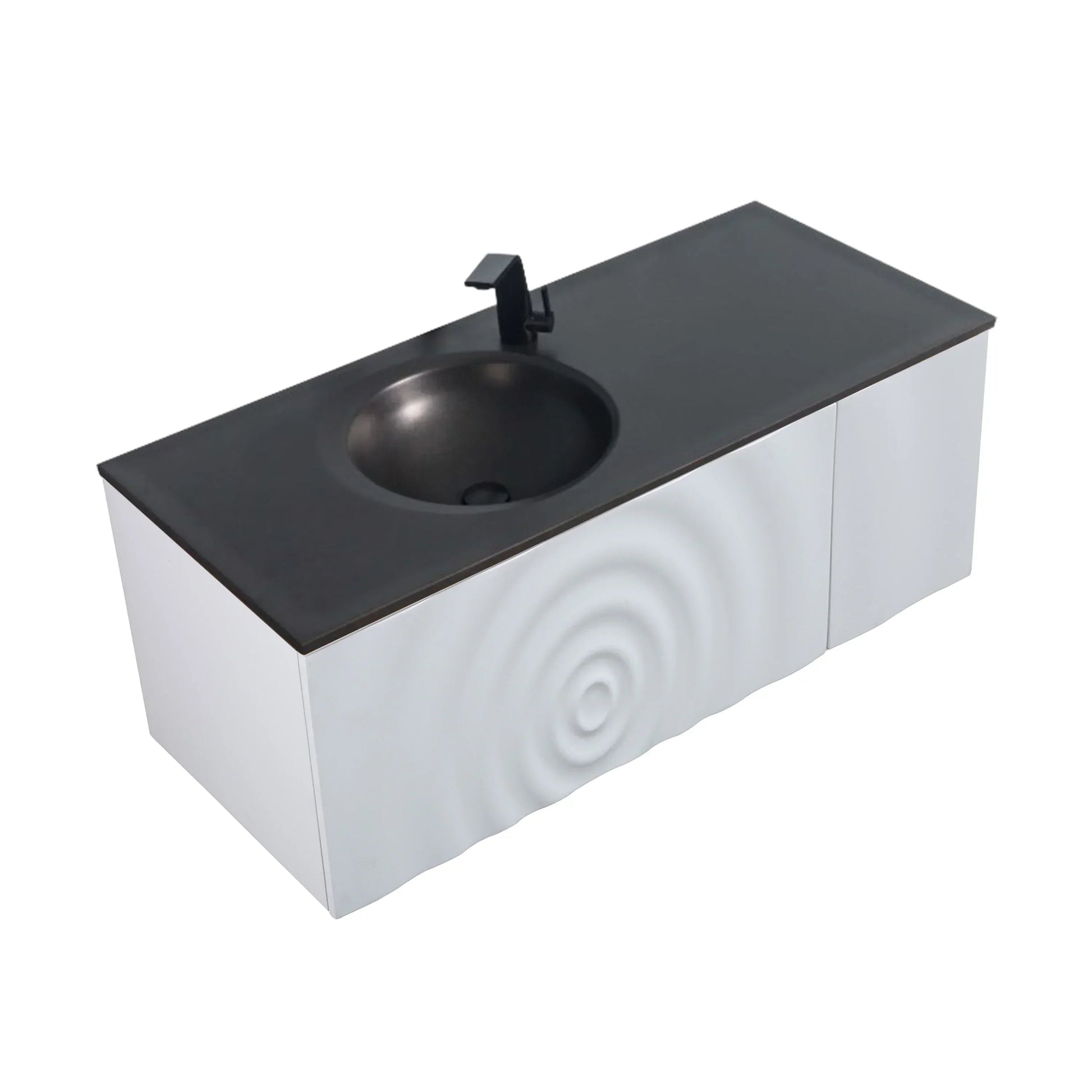 48" Matte White Wall Mount Bathroom Vanity with Black Engineered Quartz Countertop-Migration_Bathroom Vanities-DECOROLALA