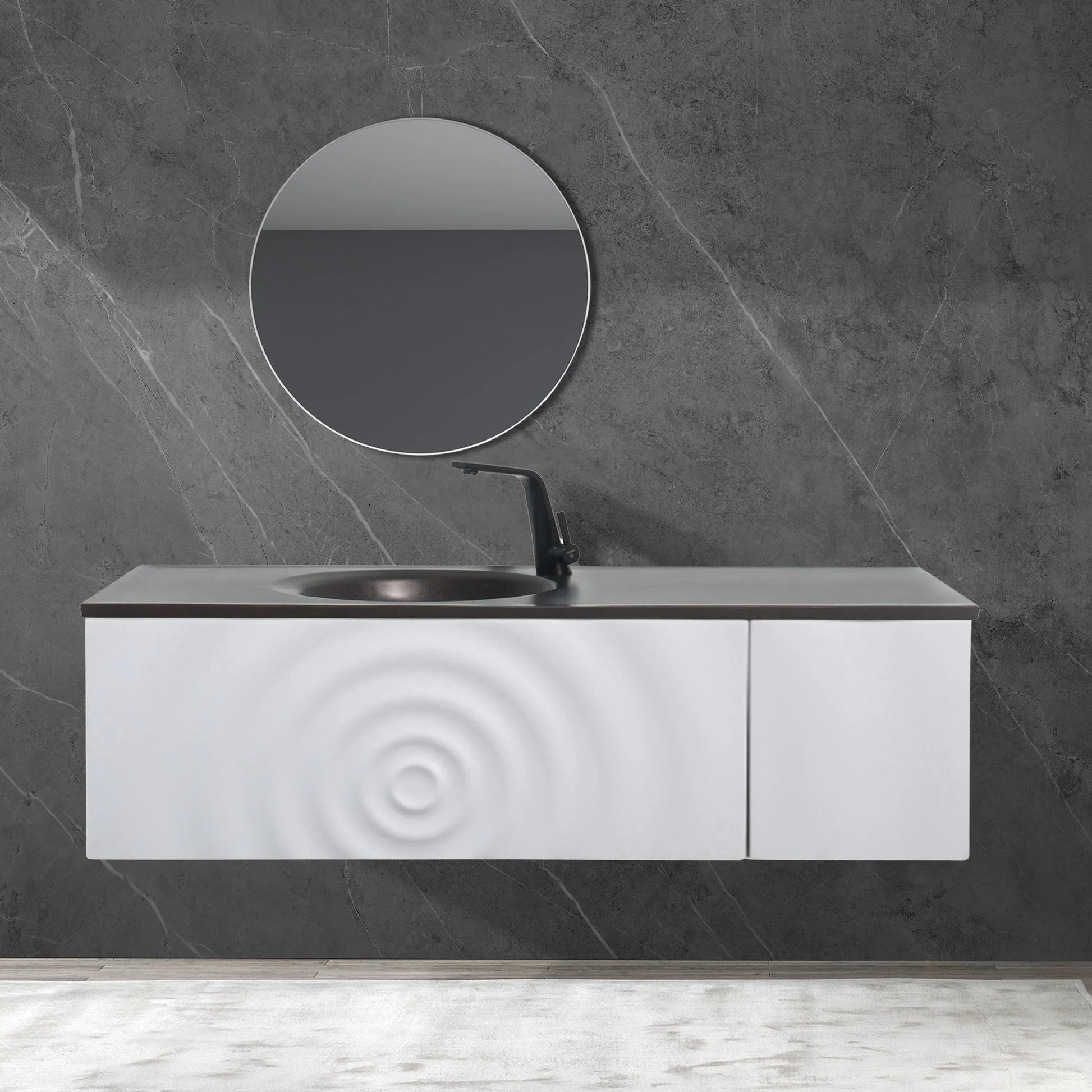 48" Matte White Wall Mount Bathroom Vanity with Black Engineered Quartz Countertop-Migration_Bathroom Vanities-DECOROLALA