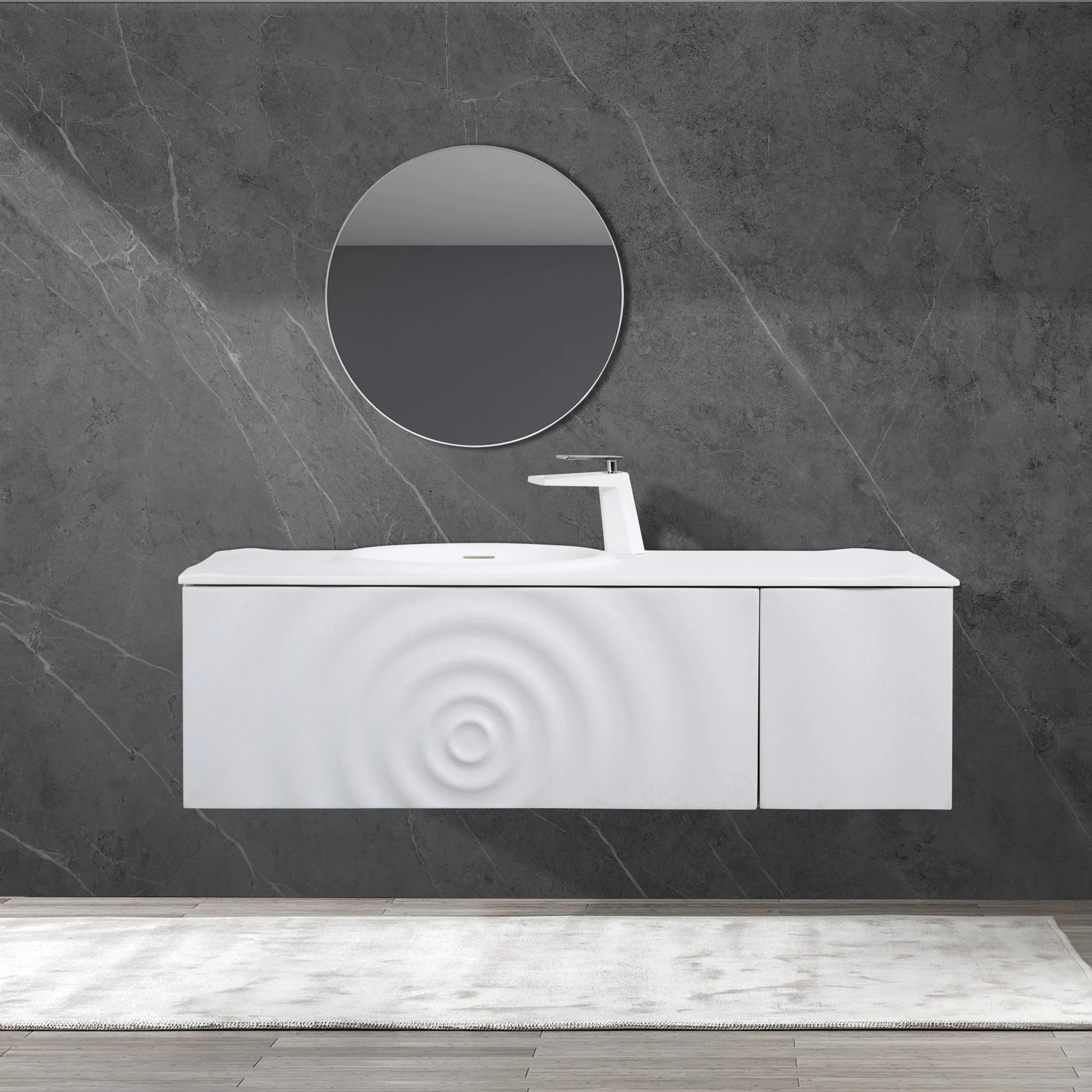 48" Matte White Wall Mount Bathroom Vanity with Matte White Solid Surface Countertop-Migration_Bathroom Vanities-DECOROLALA