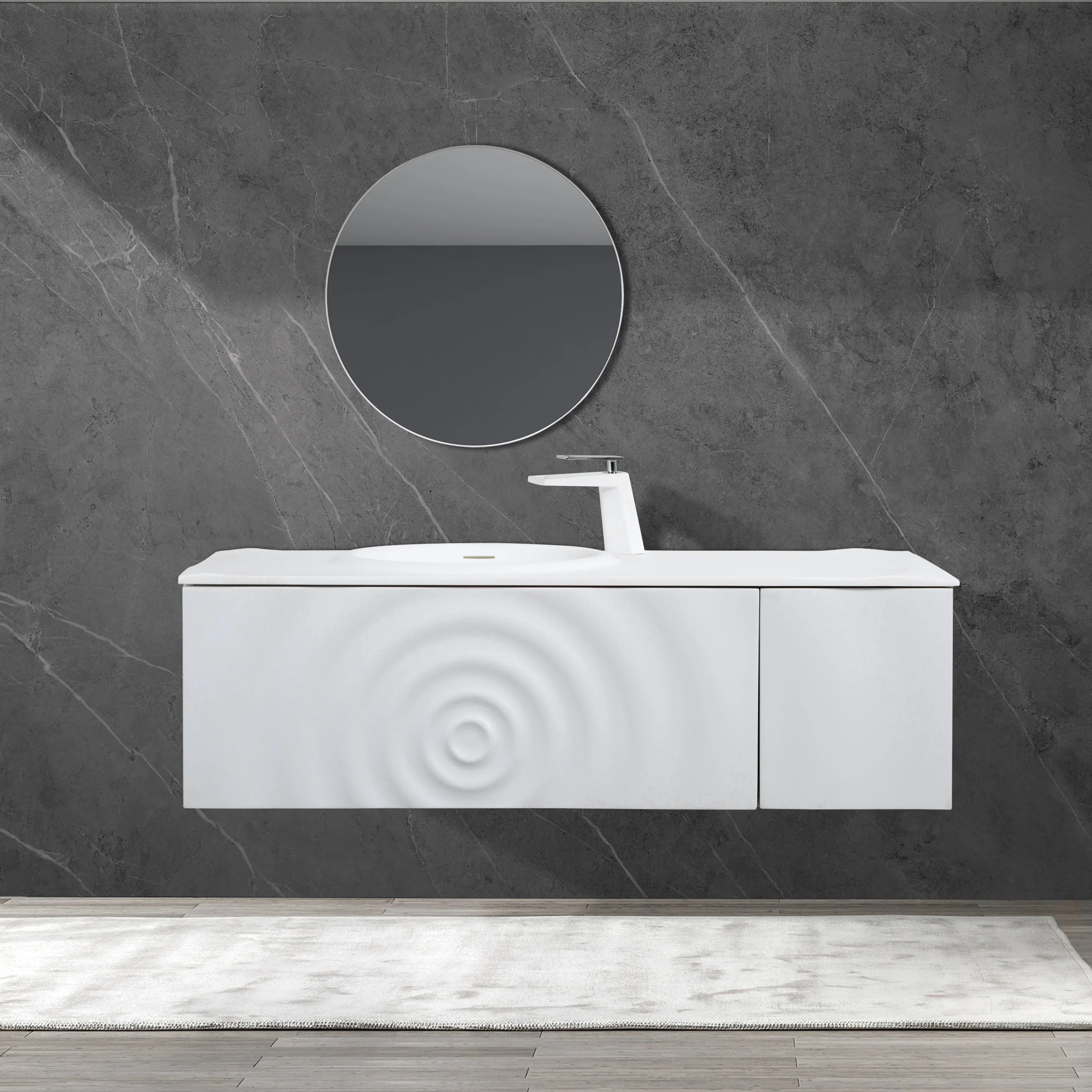 48" Matte White Wall Mount Bathroom Vanity with Matte White Solid Surface Countertop-Migration_Bathroom Vanities-DECOROLALA