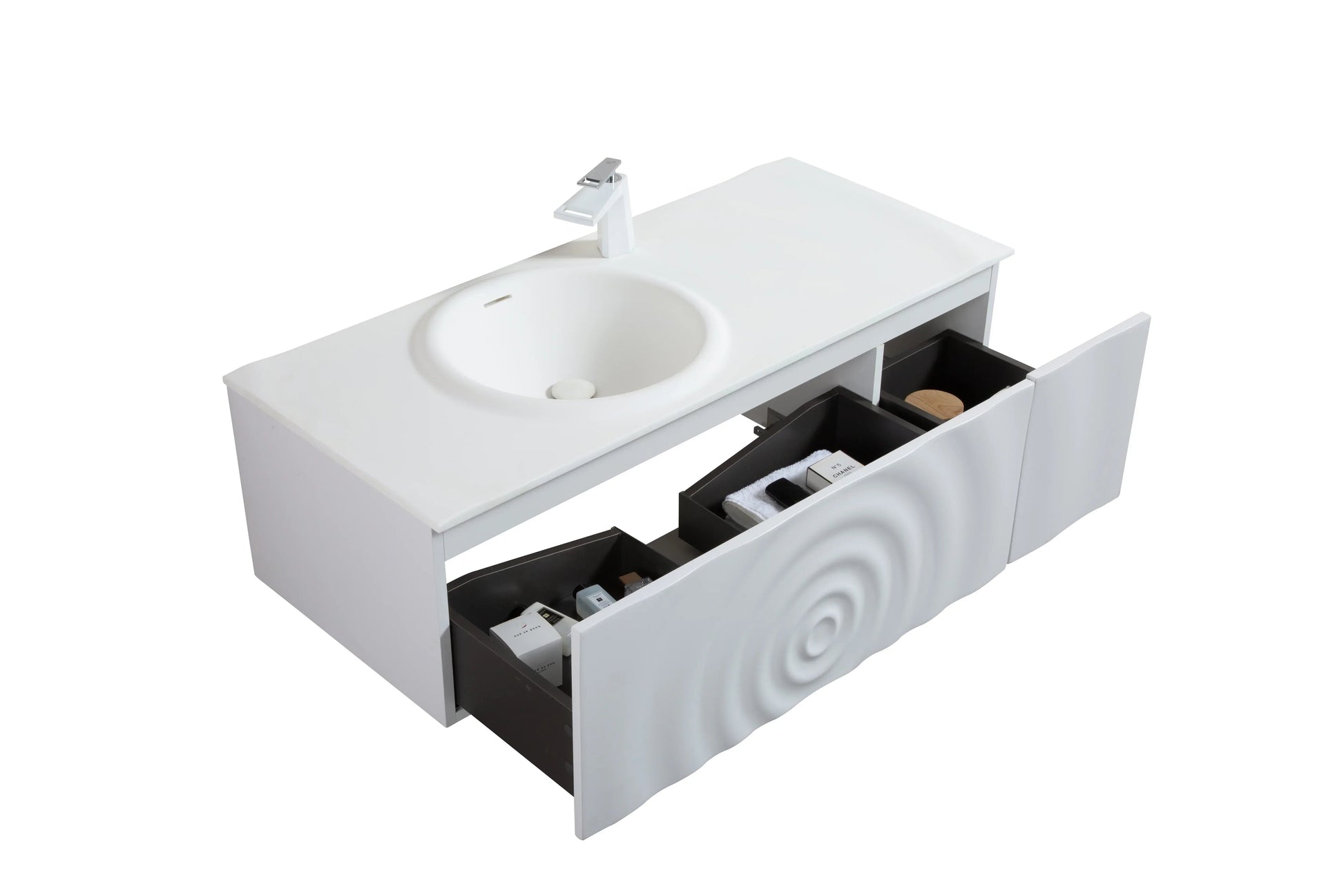 48" Matte White Wall Mount Bathroom Vanity with Matte White Solid Surface Countertop-Migration_Bathroom Vanities-DECOROLALA