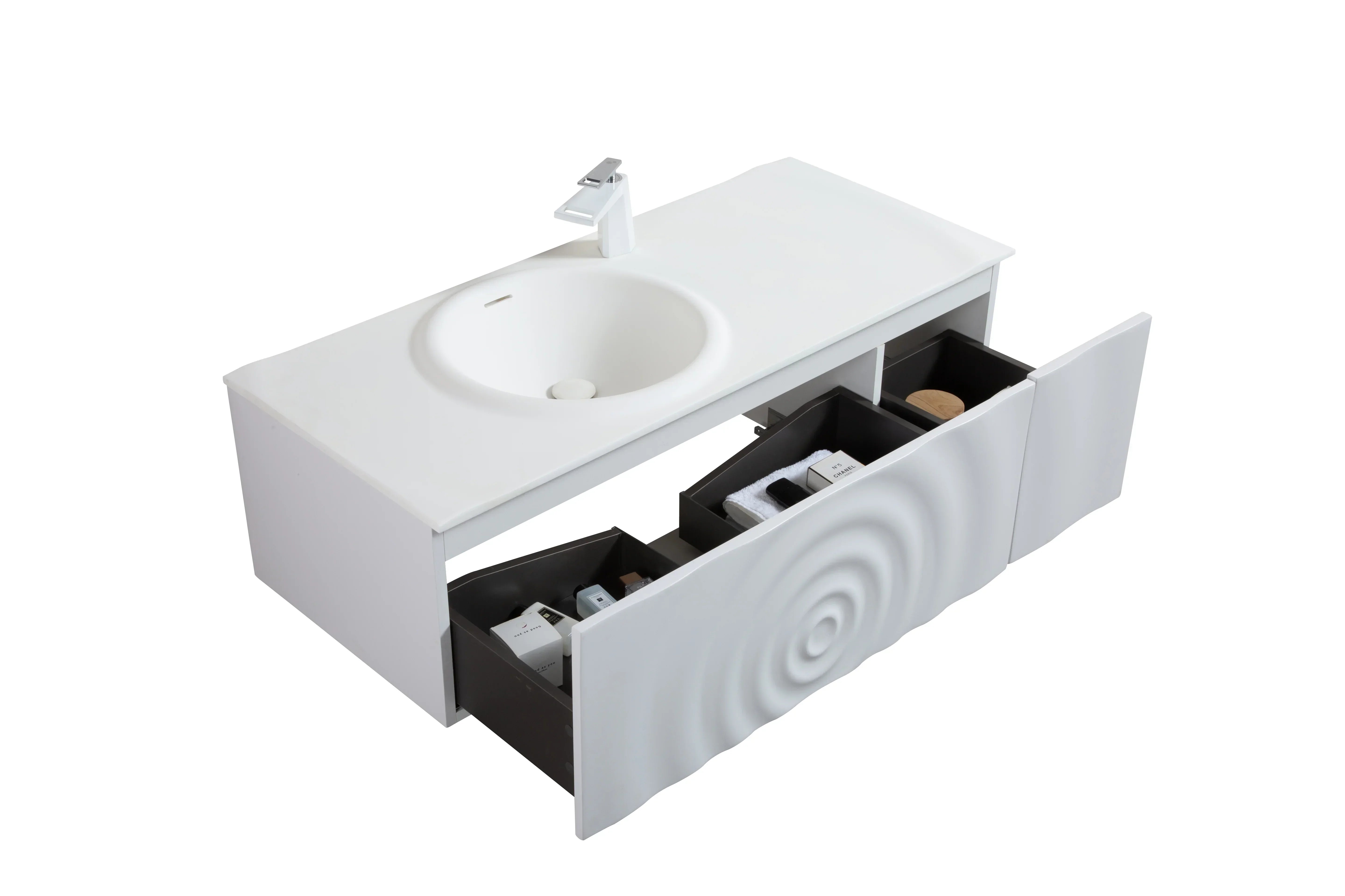 48" Matte White Wall Mount Bathroom Vanity with Matte White Solid Surface Countertop-Migration_Bathroom Vanities-DECOROLALA