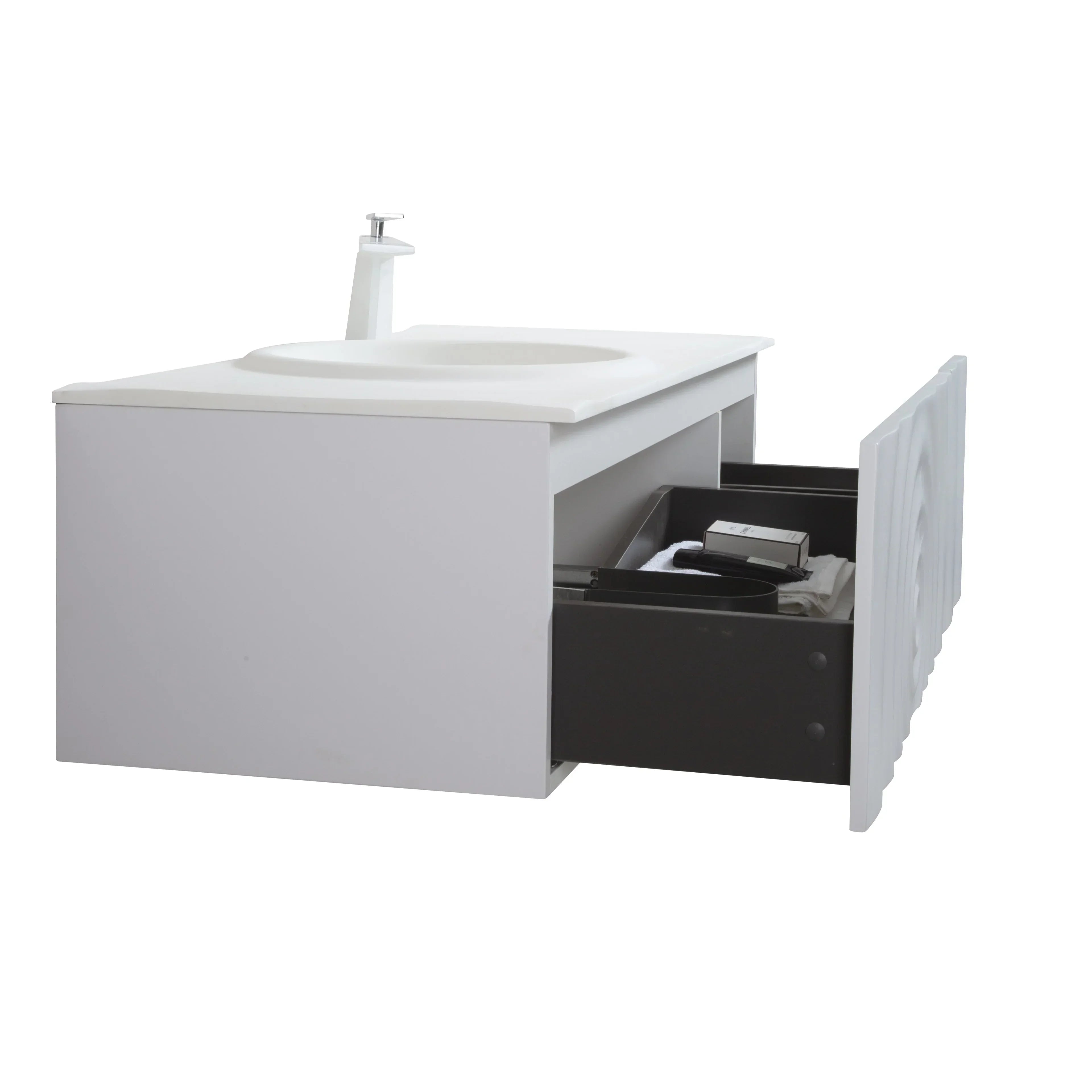 48" Matte White Wall Mount Bathroom Vanity with Matte White Solid Surface Countertop-Migration_Bathroom Vanities-DECOROLALA