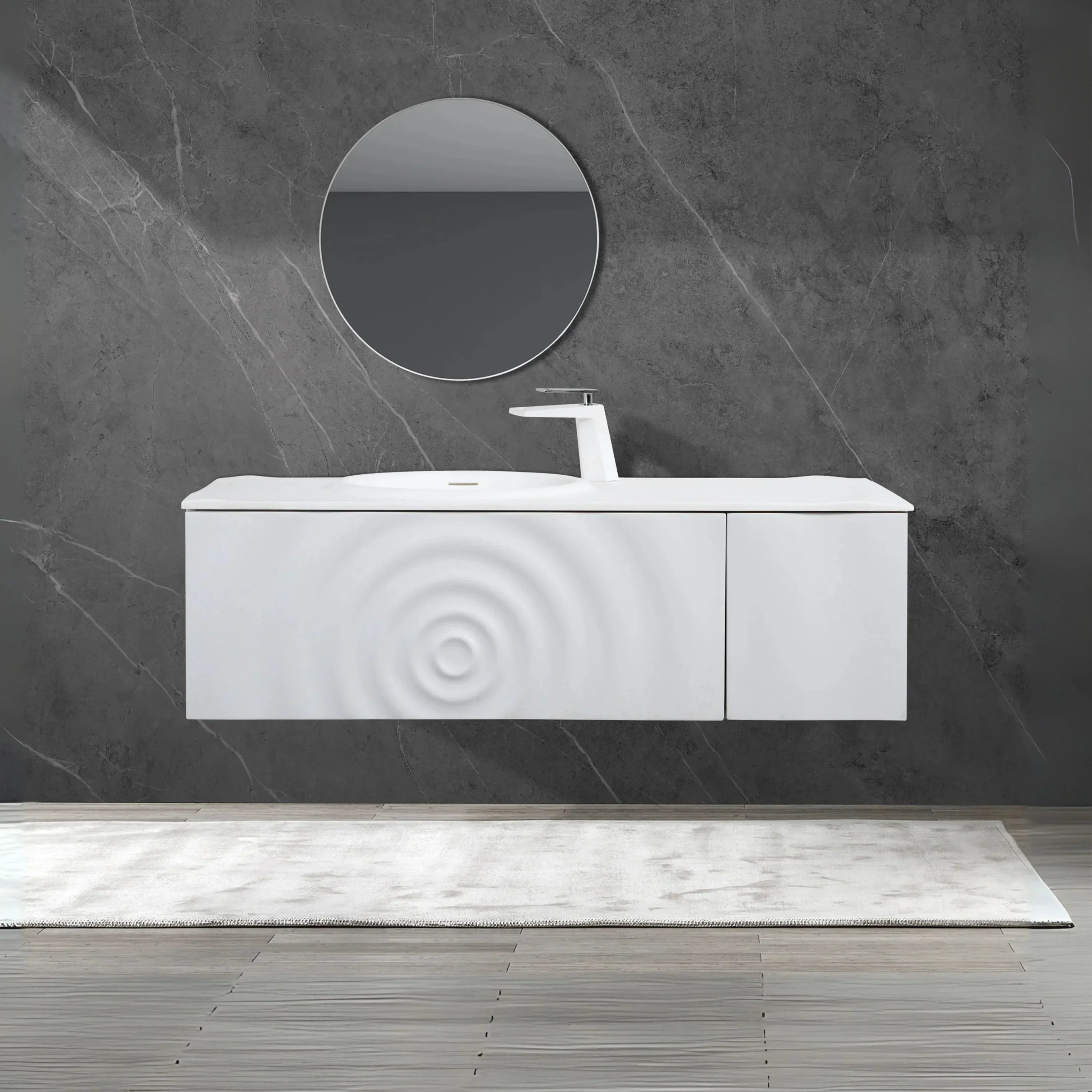 48" Matte White Wall Mount Bathroom Vanity with Matte White Solid Surface Countertop-Migration_Bathroom Vanities-DECOROLALA