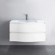 48" Matte White Wall Mount Single Sink Bathroom Vanity with White Glass Countertop-Migration_Bathroom Vanities-DECOROLALA