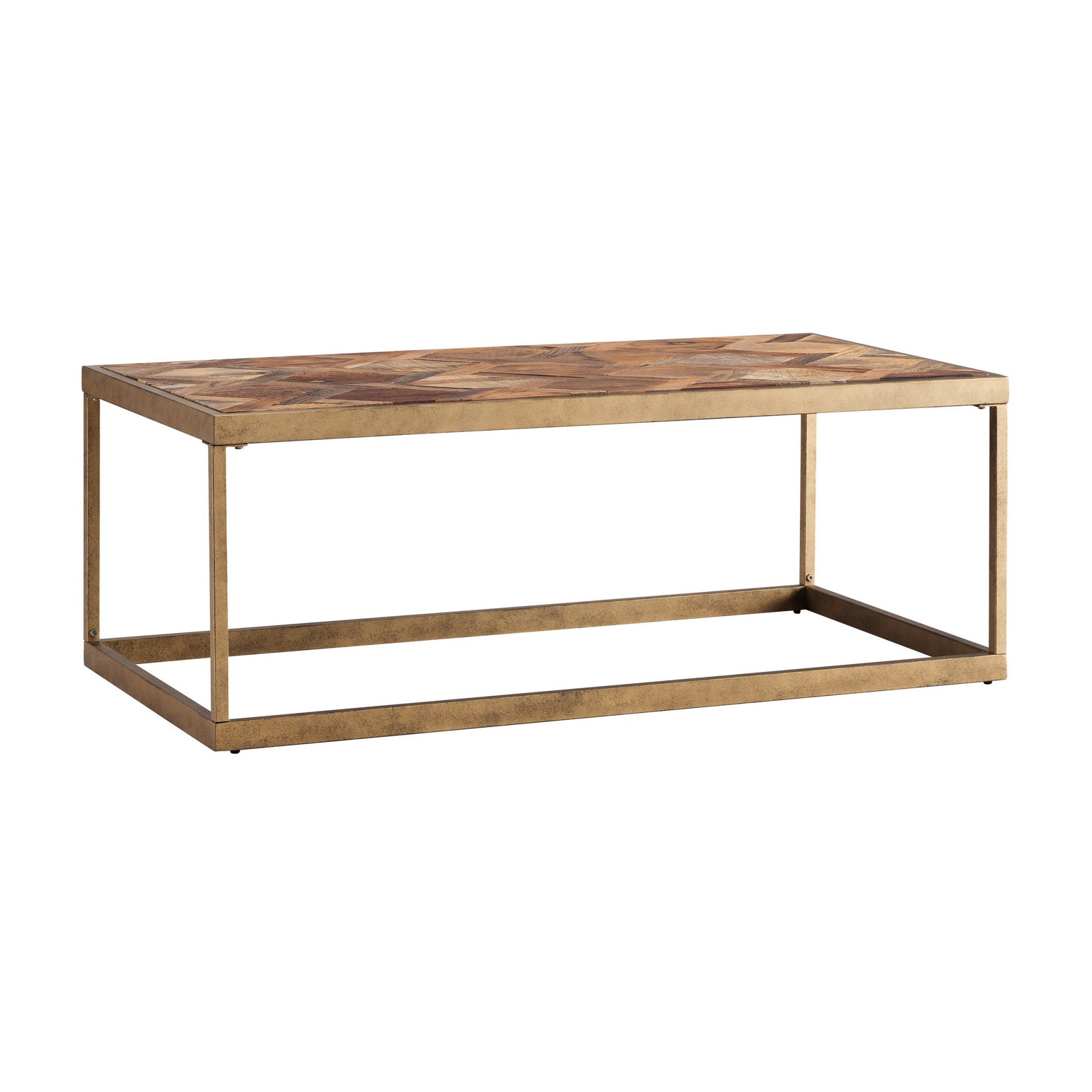 48" Natural And Natural Brown Solid Wood And Metal Rectangular Coffee Table-Coffee Tables-DECOROLALA