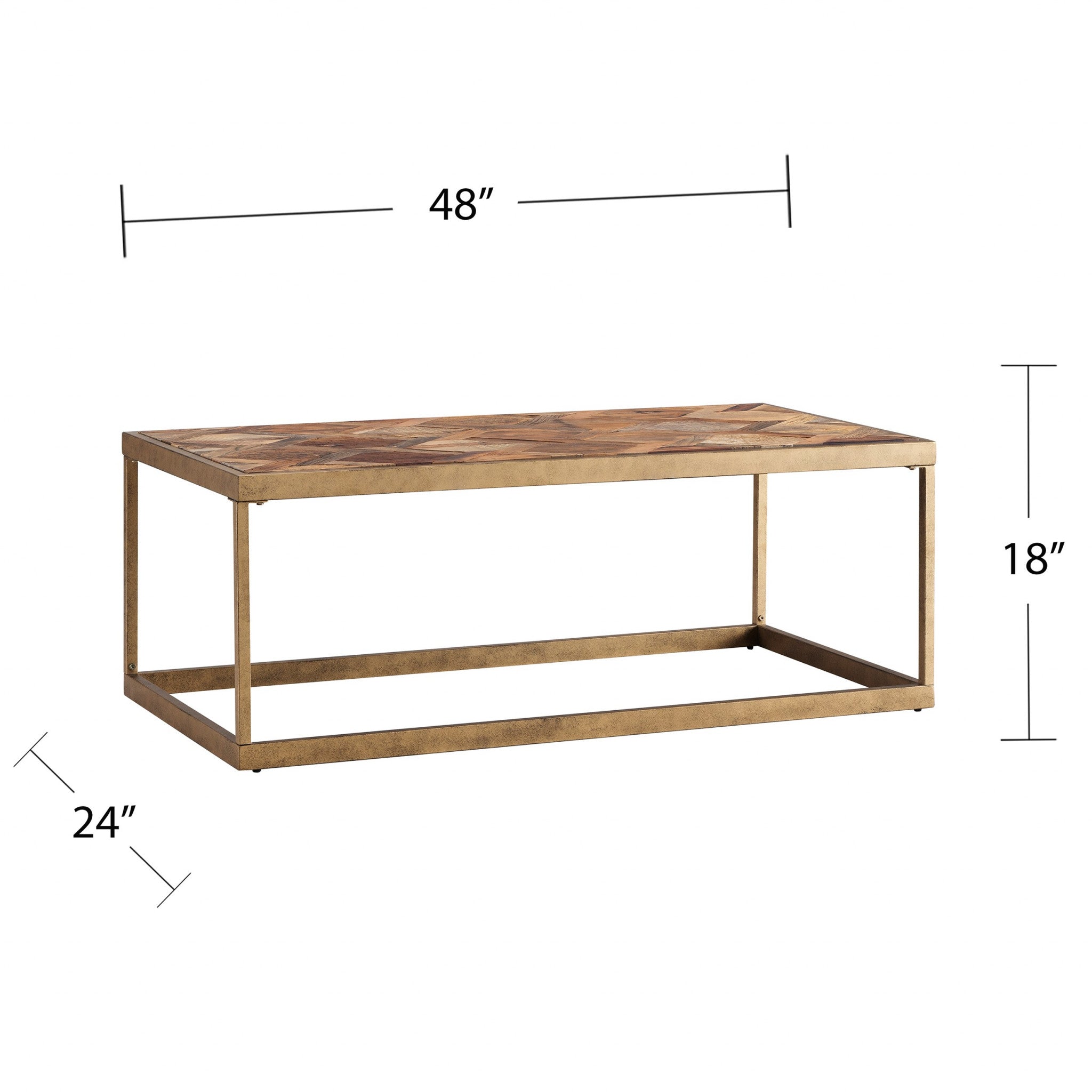 48" Natural And Natural Brown Solid Wood And Metal Rectangular Coffee Table-Coffee Tables-DECOROLALA