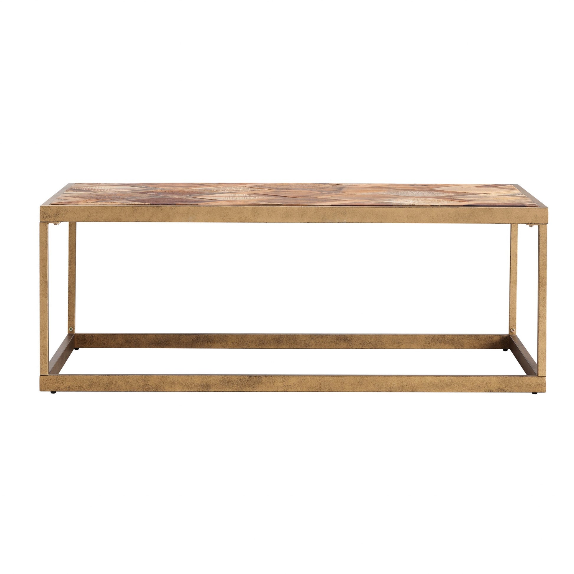 48" Natural And Natural Brown Solid Wood And Metal Rectangular Coffee Table-Coffee Tables-DECOROLALA