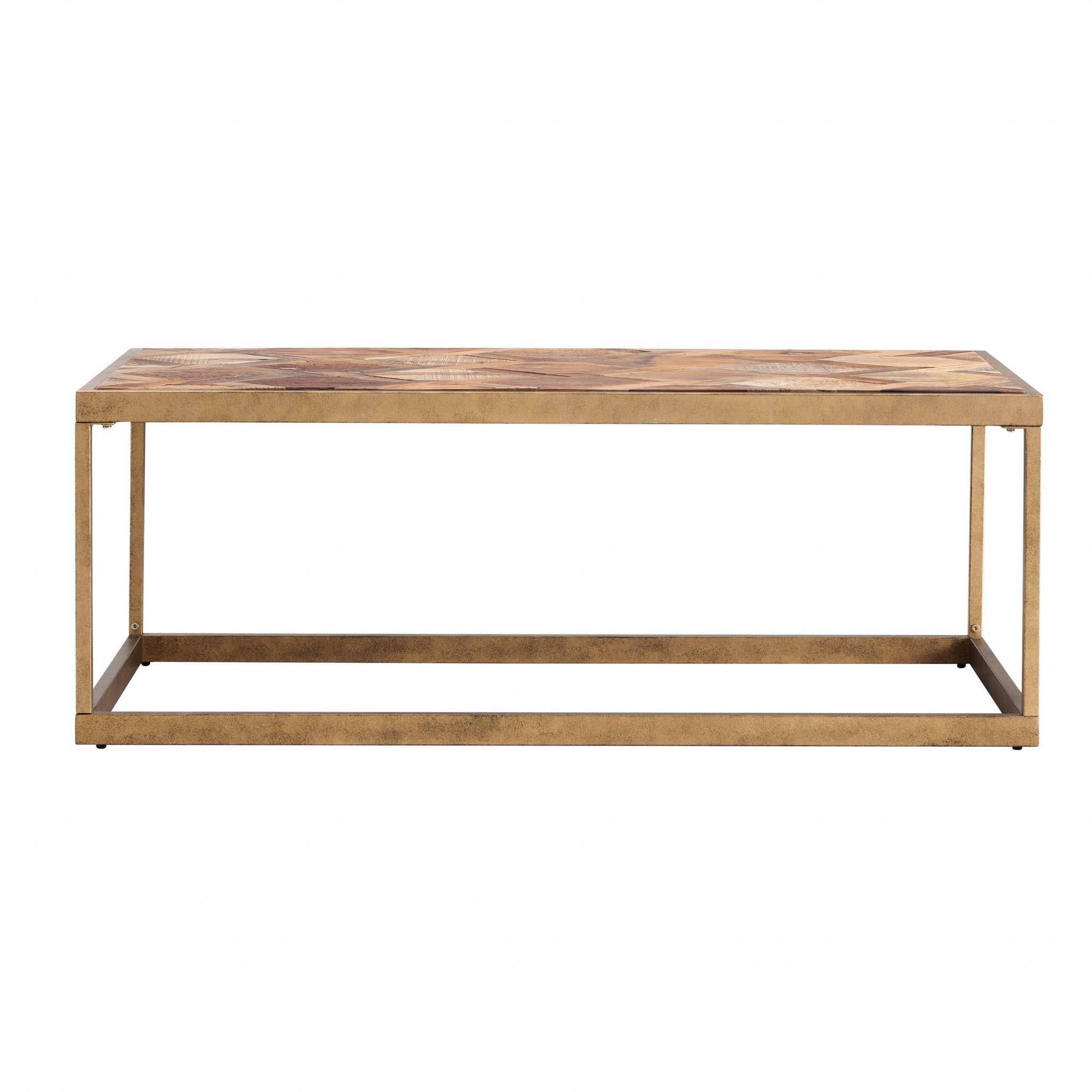 48" Natural And Natural Brown Solid Wood And Metal Rectangular Coffee Table-Coffee Tables-DECOROLALA