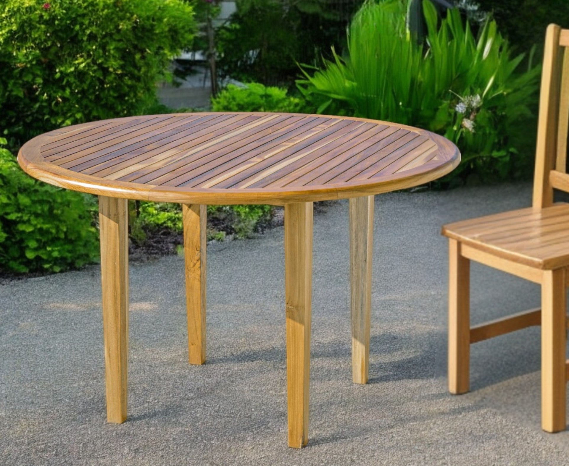 48" Natural Rounded Solid Wood Outdoor Dining Table-Outdoor Tables-DECOROLALA