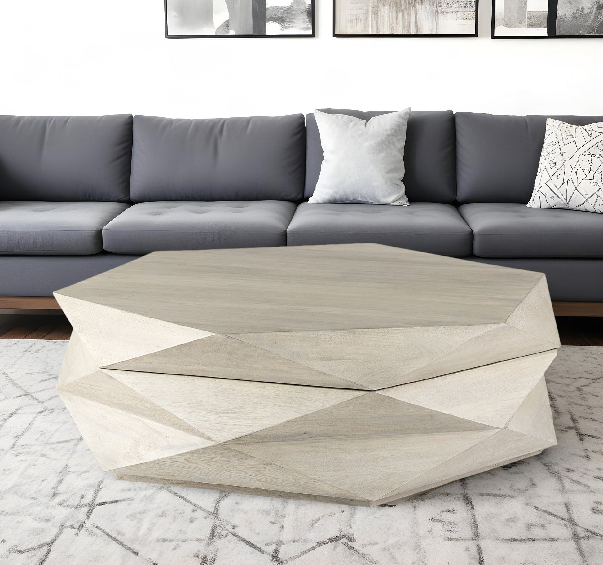 48" Natural Solid Wood Hexagon Lift Top Solid Coffee Table-Coffee Tables-DECOROLALA