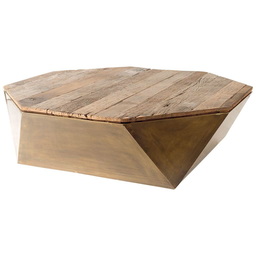 48" Natural Solid Wood Octagon Distressed Lift Top Abstract Coffee Table-Coffee Tables-DECOROLALA