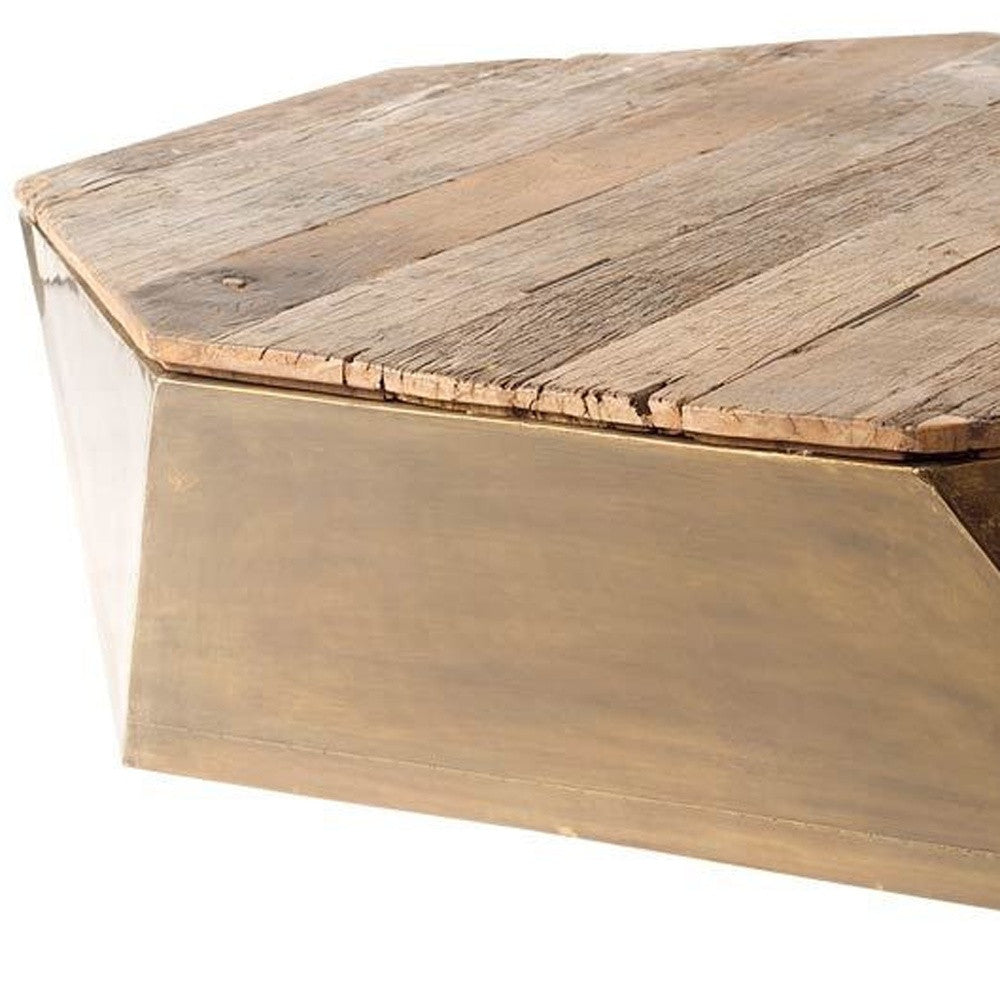48" Natural Solid Wood Octagon Distressed Lift Top Abstract Coffee Table-Coffee Tables-DECOROLALA