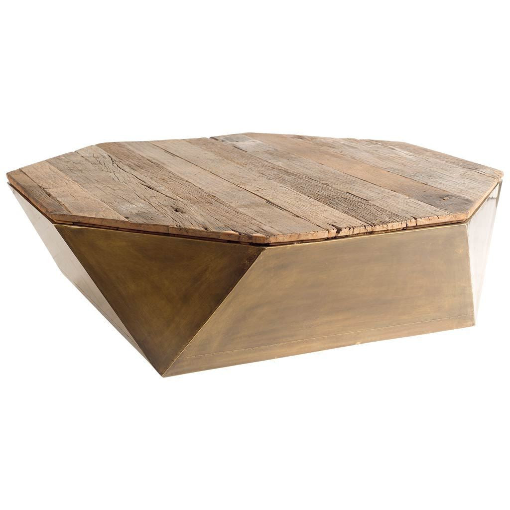 48" Natural Solid Wood Octagon Distressed Lift Top Abstract Coffee Table-Coffee Tables-DECOROLALA