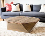 48" Natural Solid Wood Octagon Distressed Lift Top Abstract Coffee Table-Coffee Tables-DECOROLALA