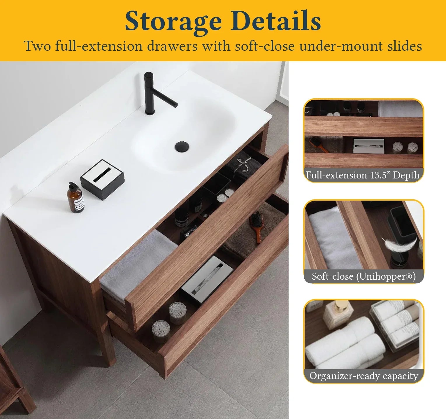 48" Natural Walnut Freestanding Single Sink Bathroom Vanity with White Solid Surface Countertop-Migration_Bathroom Vanities-DECOROLALA