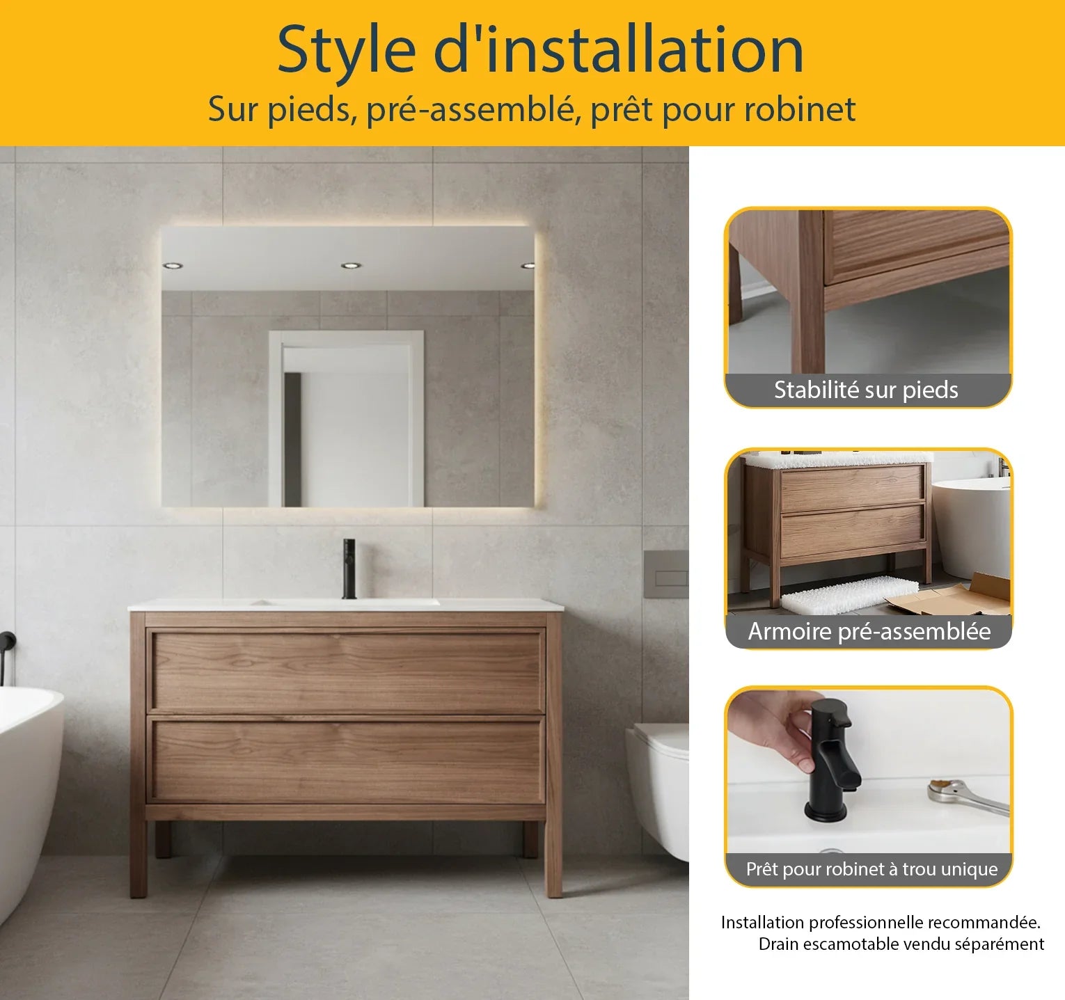 48" Natural Walnut Freestanding Single Sink Bathroom Vanity with White Solid Surface Countertop-Migration_Bathroom Vanities-DECOROLALA