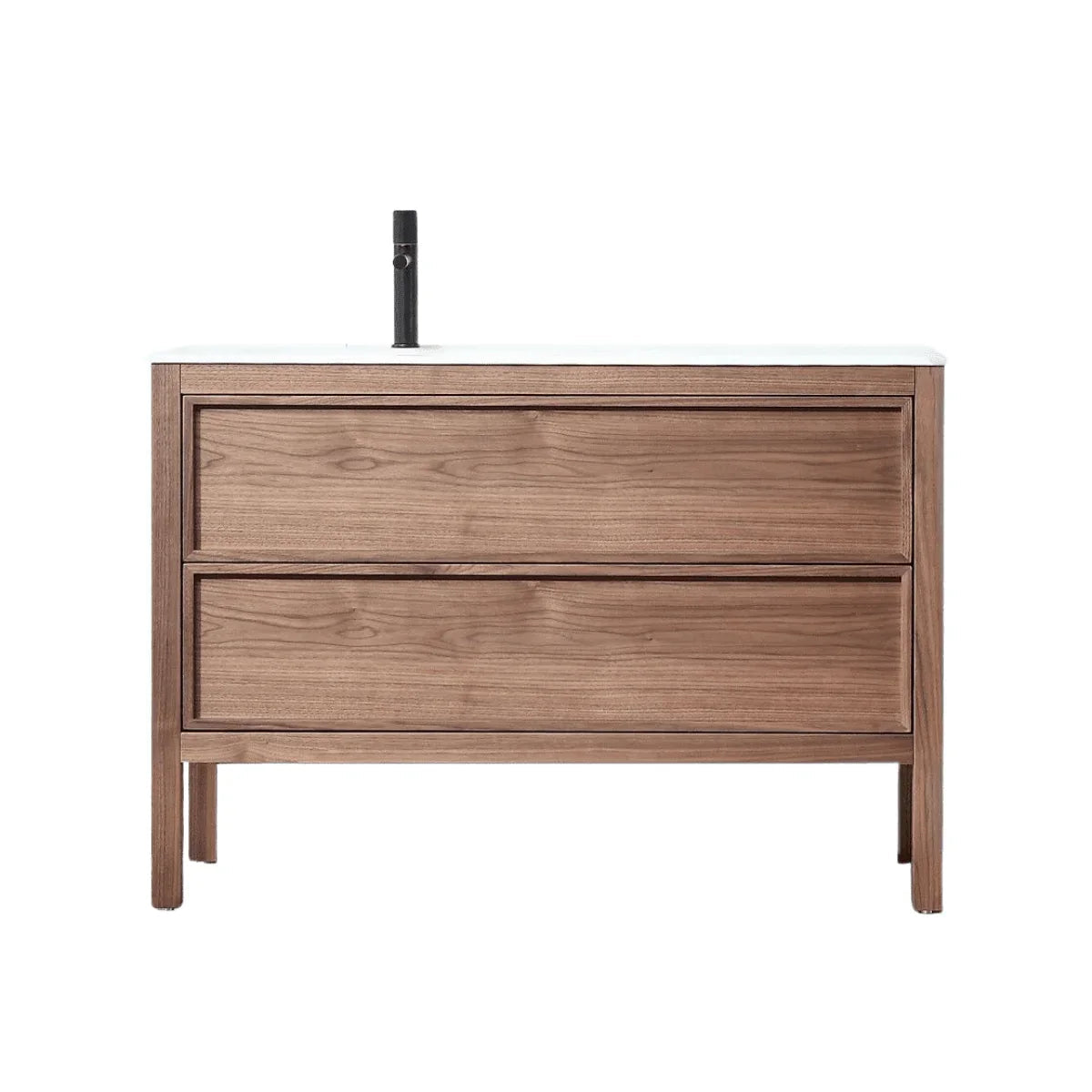 48" Natural Walnut Freestanding Single Sink Bathroom Vanity with White Solid Surface Countertop-Migration_Bathroom Vanities-DECOROLALA