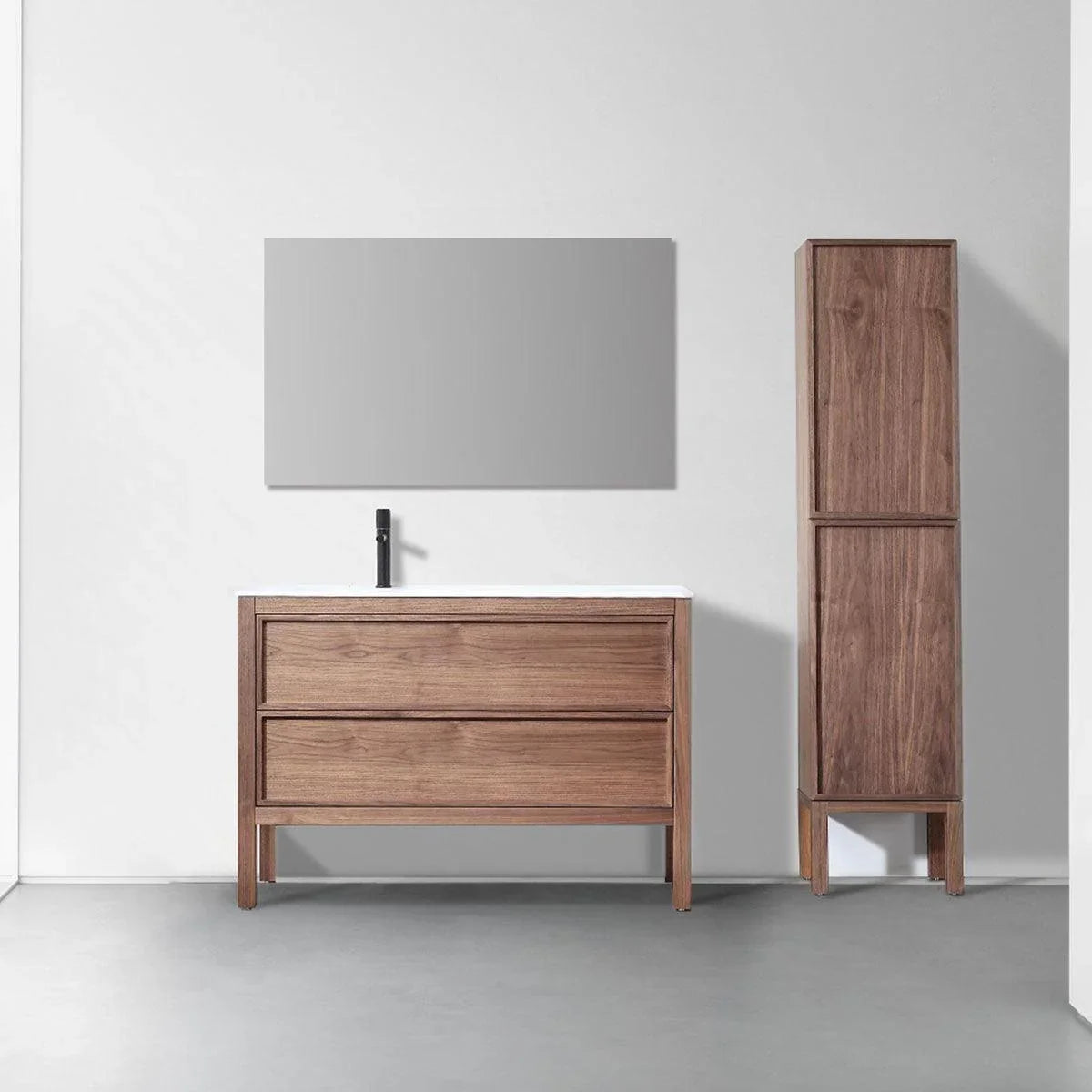 48" Natural Walnut Freestanding Single Sink Bathroom Vanity with White Solid Surface Countertop-Migration_Bathroom Vanities-DECOROLALA