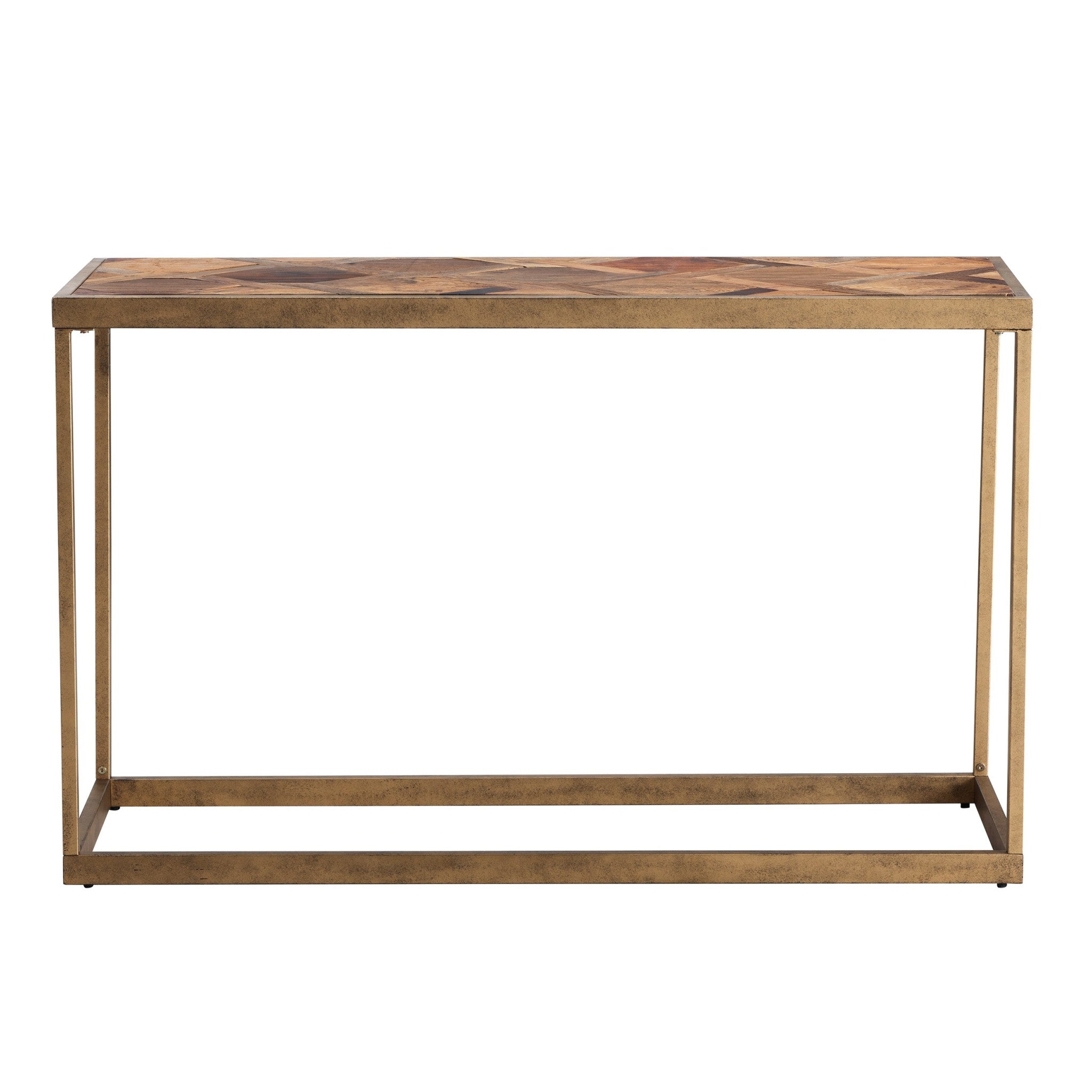 48" Natural and Brass Reclaimed Wood Frame Console Table-Console Tables-DECOROLALA