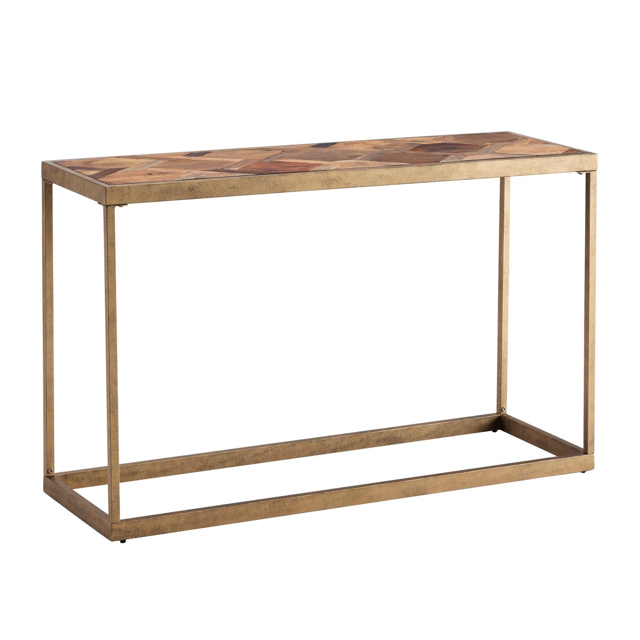 48" Natural and Brass Reclaimed Wood Frame Console Table-Console Tables-DECOROLALA