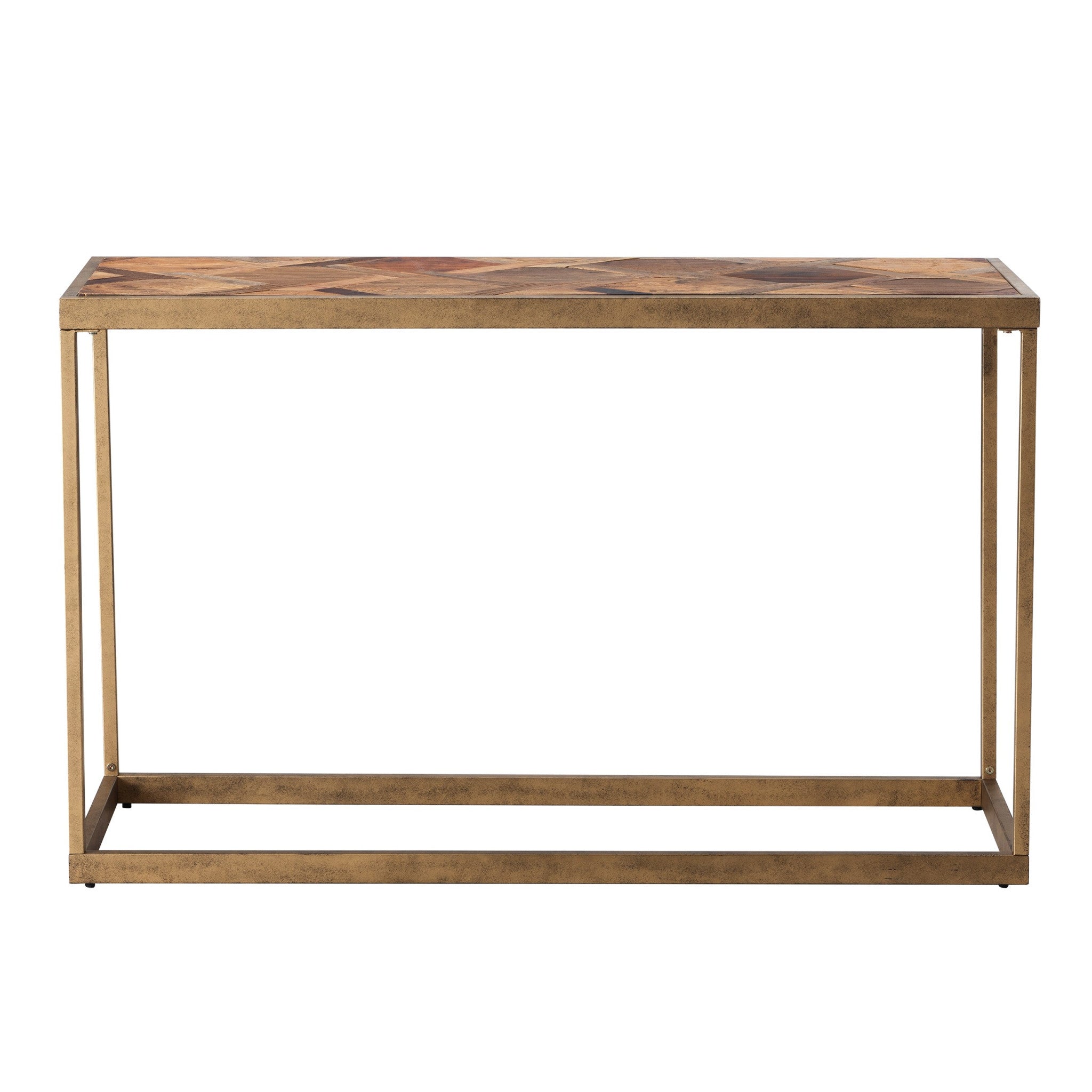 48" Natural and Brass Reclaimed Wood Frame Console Table-Console Tables-DECOROLALA