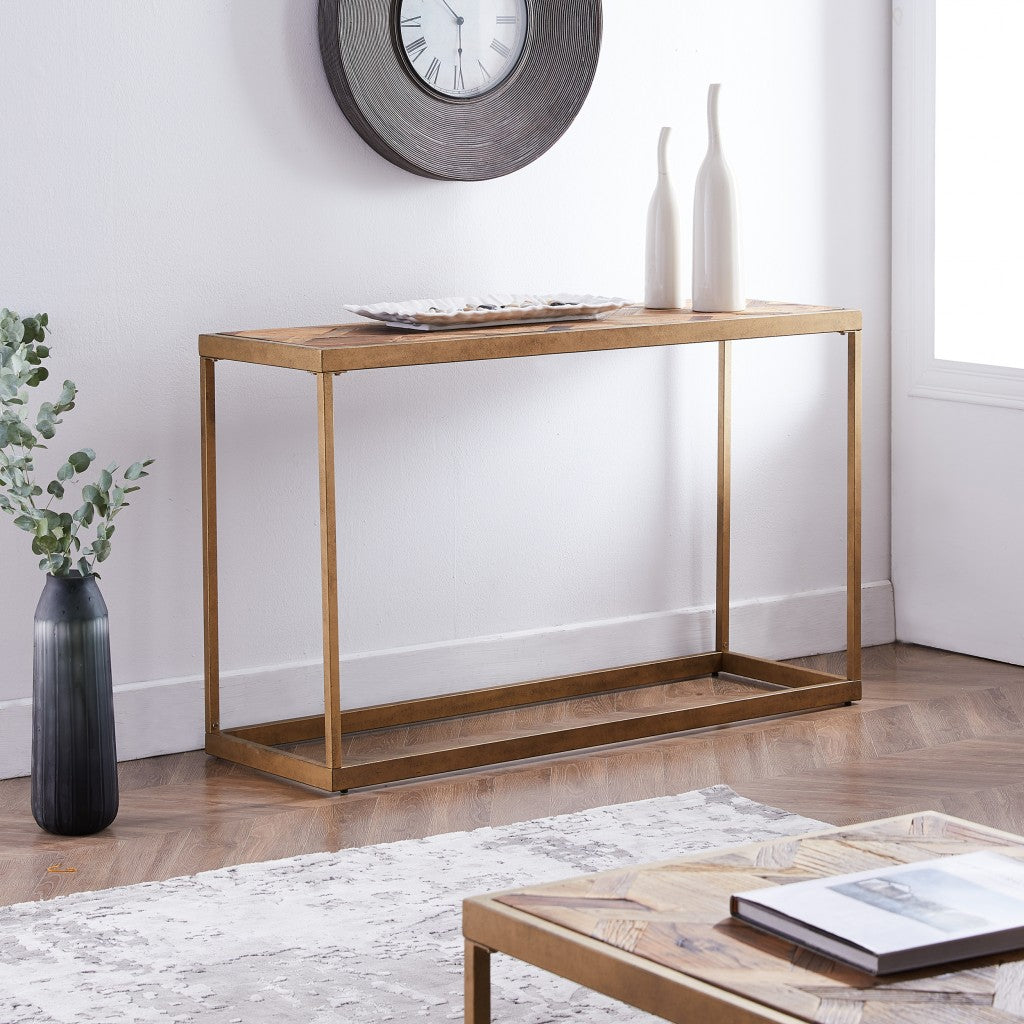 48" Natural and Brass Reclaimed Wood Frame Console Table-Console Tables-DECOROLALA