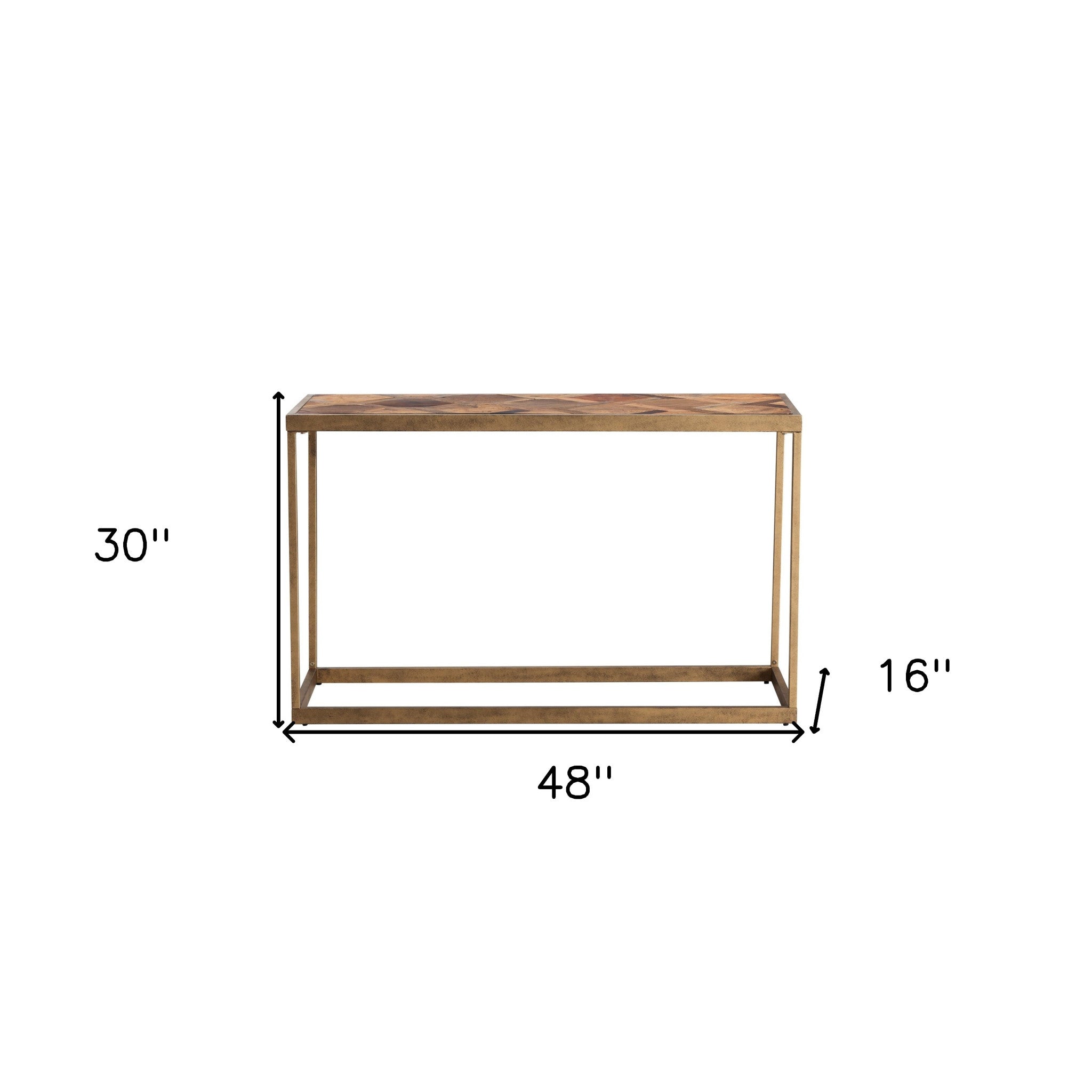48" Natural and Brass Reclaimed Wood Frame Console Table-Console Tables-DECOROLALA