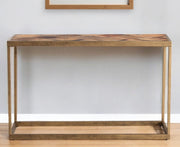 48" Natural and Brass Reclaimed Wood Frame Console Table-Console Tables-DECOROLALA