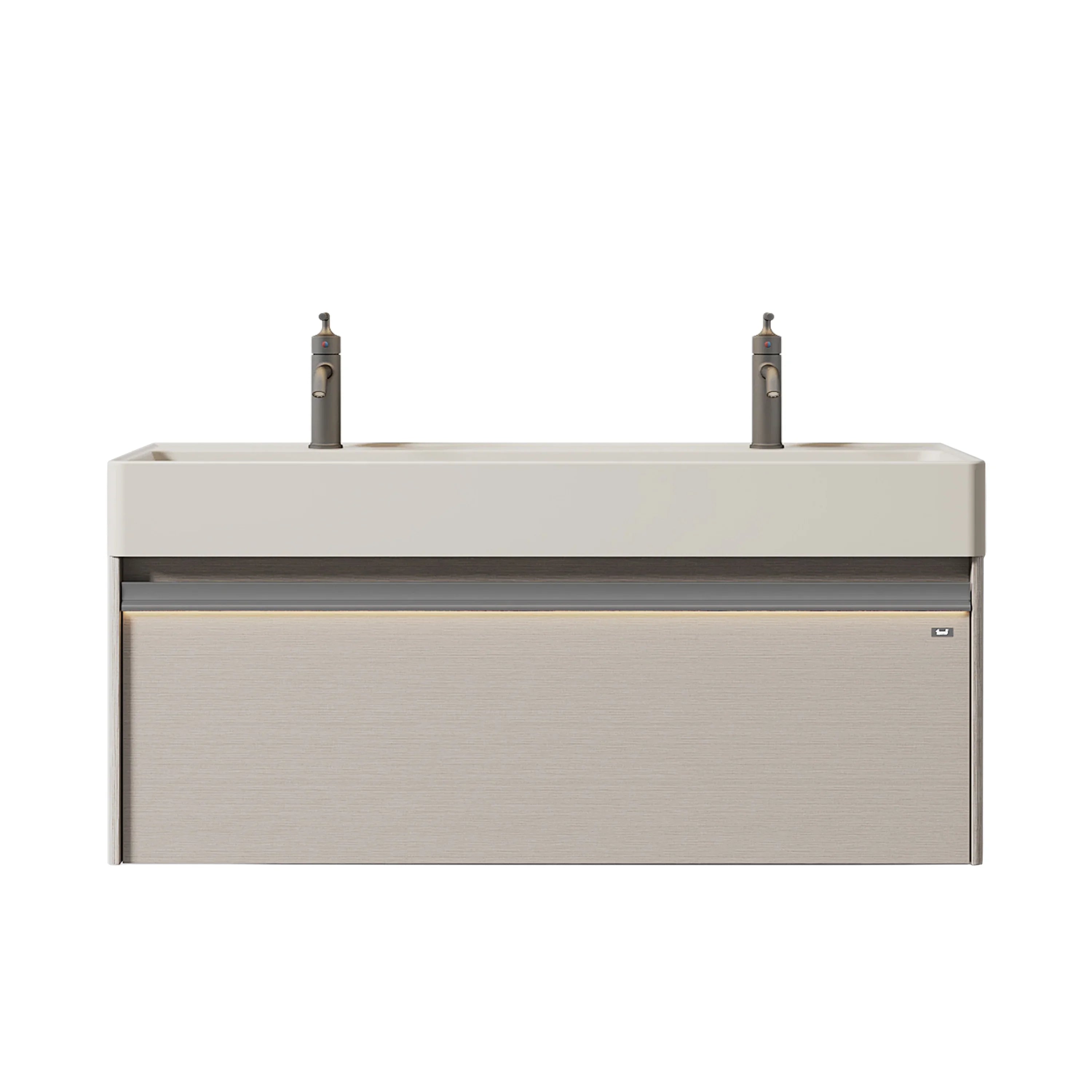 48" North Norse Wall Mount Double Sink Vanity with Sea Salt Grey Nano Solid Surface Integrated Countertop-Migration_Bathroom Vanities-DECOROLALA