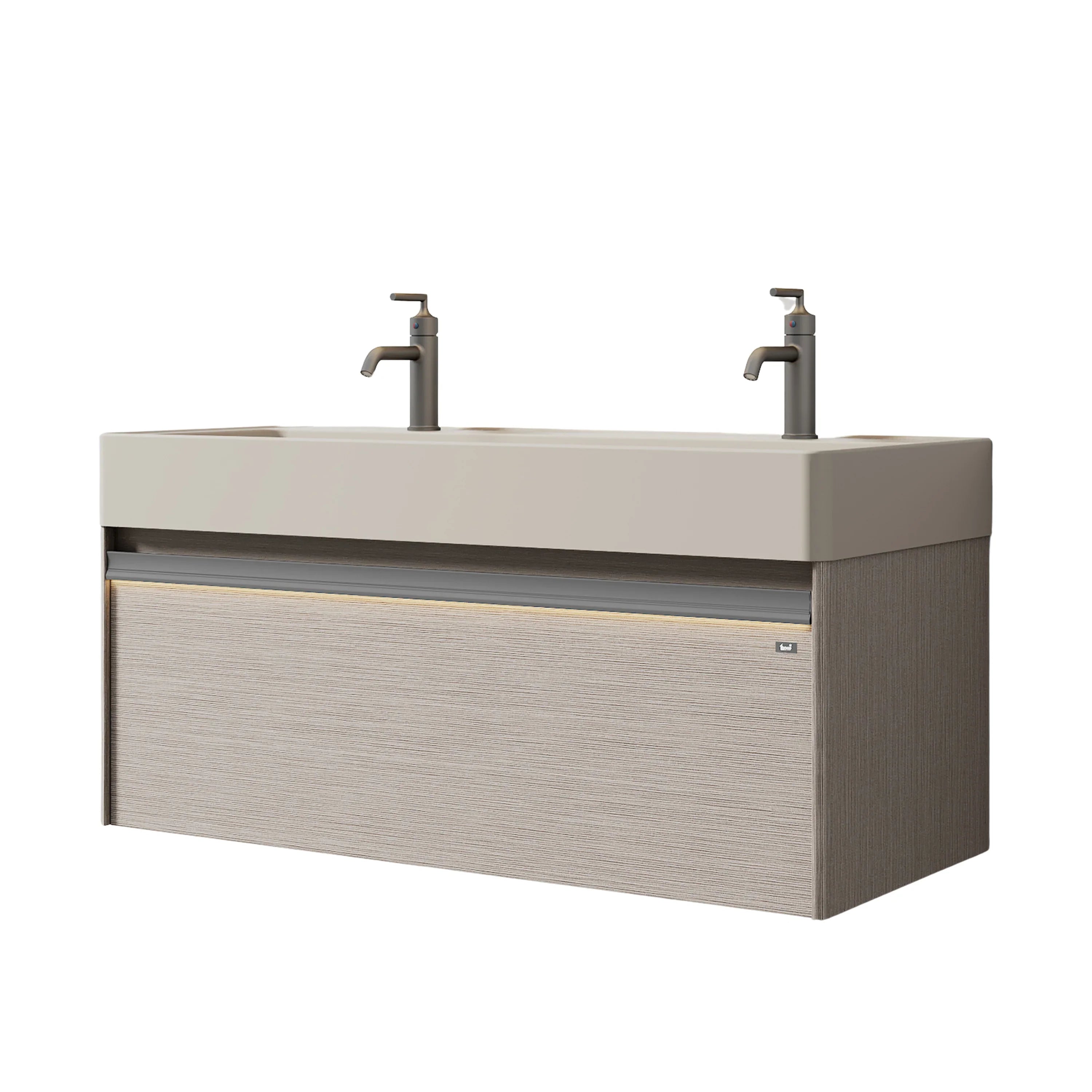 48" North Norse Wall Mount Double Sink Vanity with Sea Salt Grey Nano Solid Surface Integrated Countertop-Migration_Bathroom Vanities-DECOROLALA