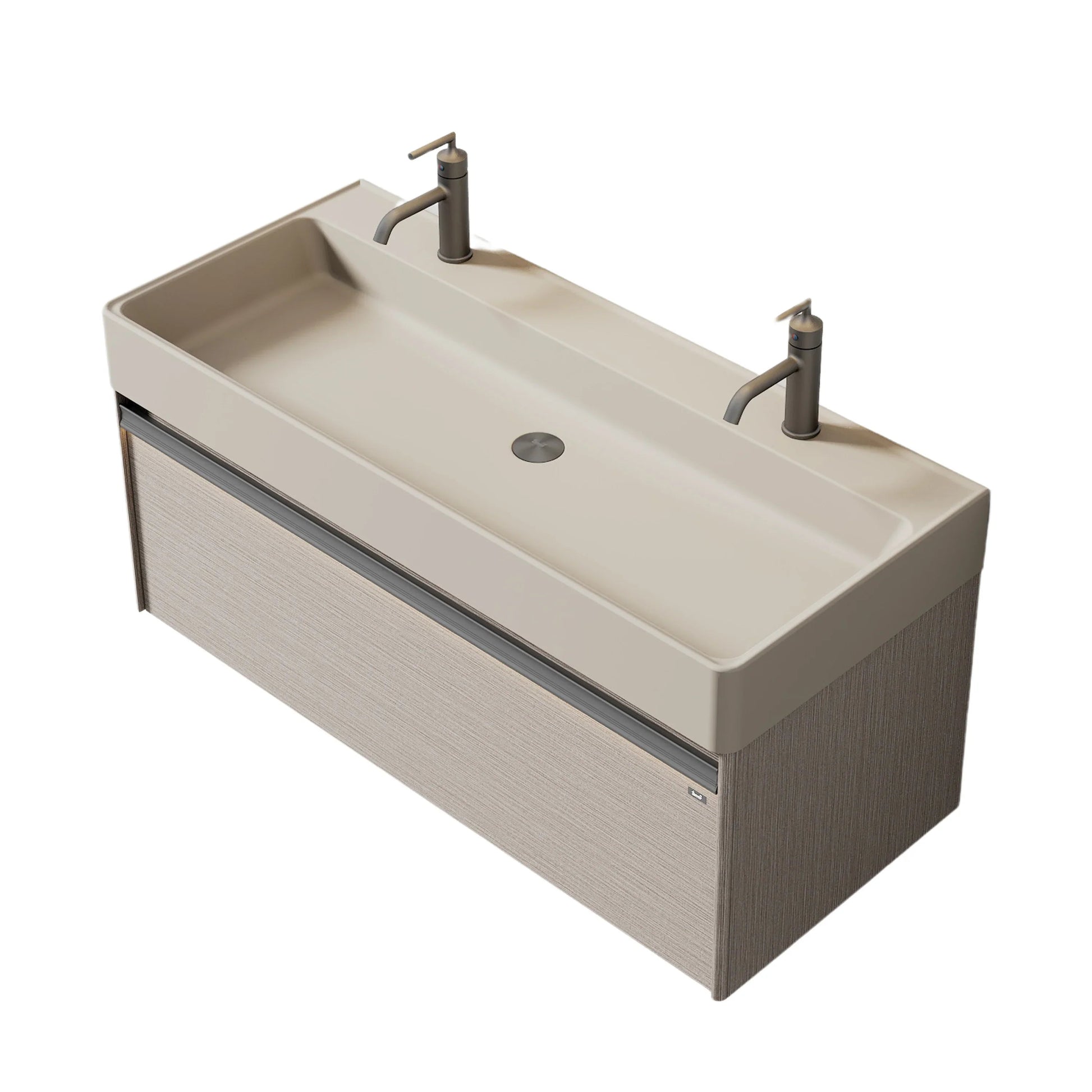 48" North Norse Wall Mount Double Sink Vanity with Sea Salt Grey Nano Solid Surface Integrated Countertop-Migration_Bathroom Vanities-DECOROLALA