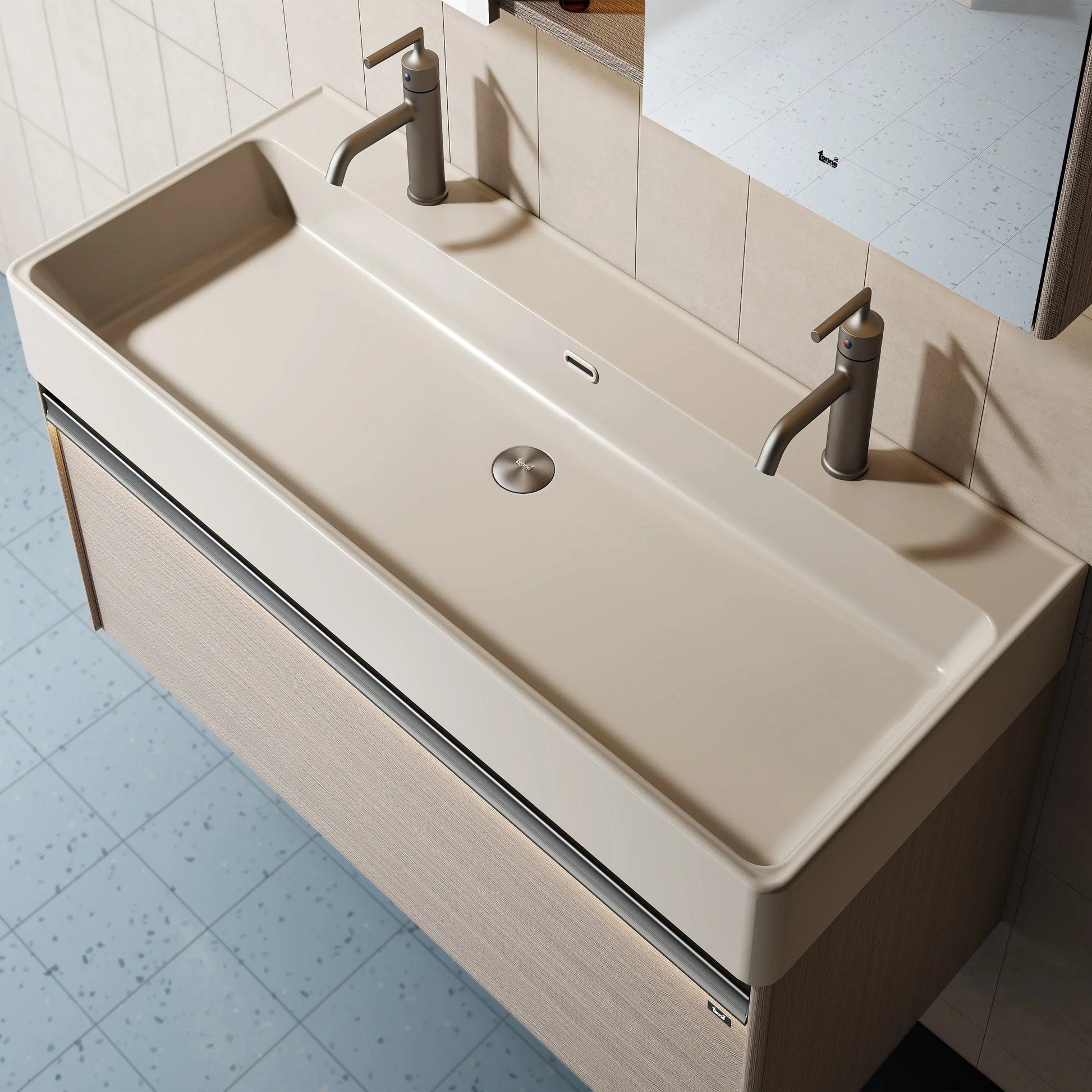 48" North Norse Wall Mount Double Sink Vanity with Sea Salt Grey Nano Solid Surface Integrated Countertop-Migration_Bathroom Vanities-DECOROLALA