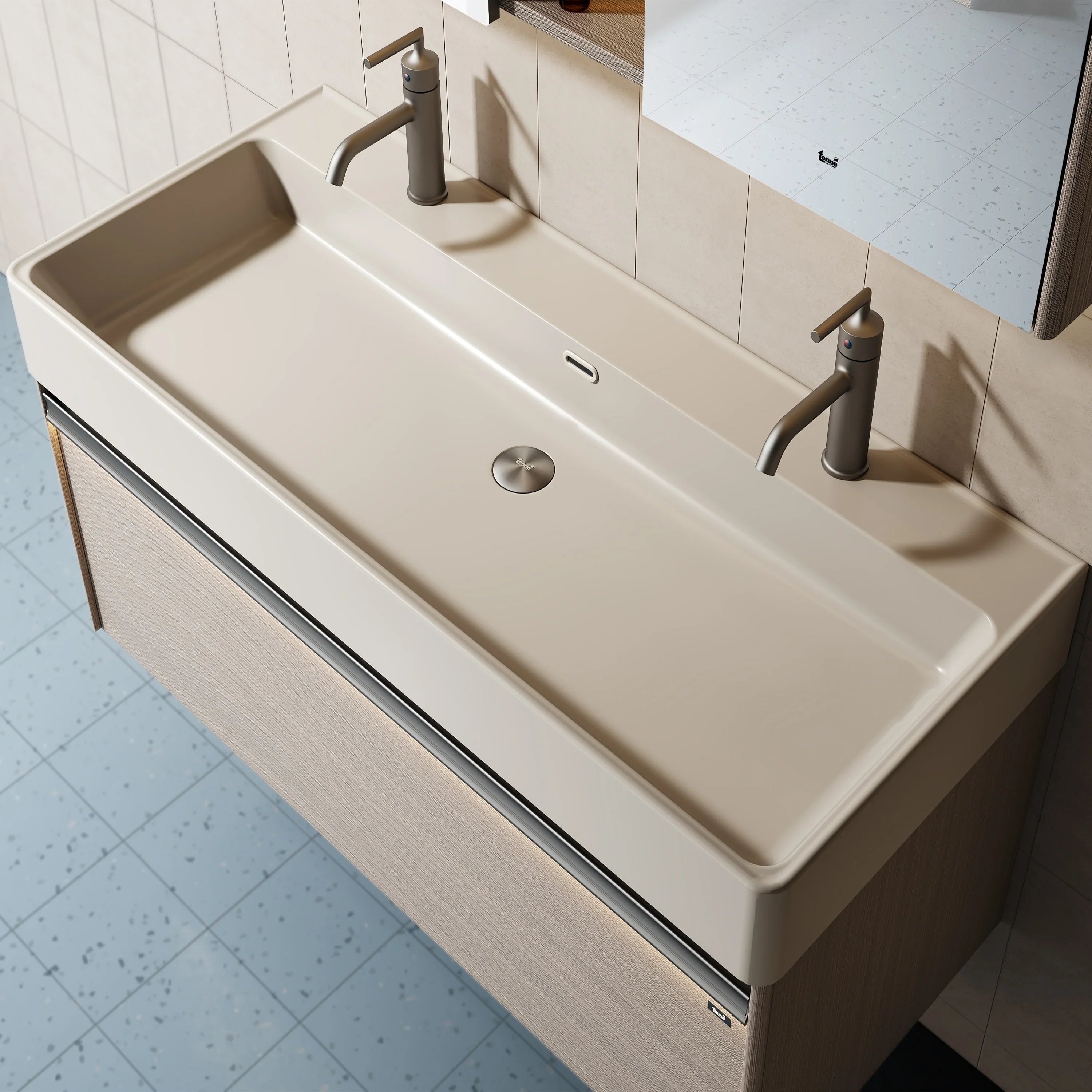 48" North Norse Wall Mount Double Sink Vanity with Sea Salt Grey Nano Solid Surface Integrated Countertop-Migration_Bathroom Vanities-DECOROLALA