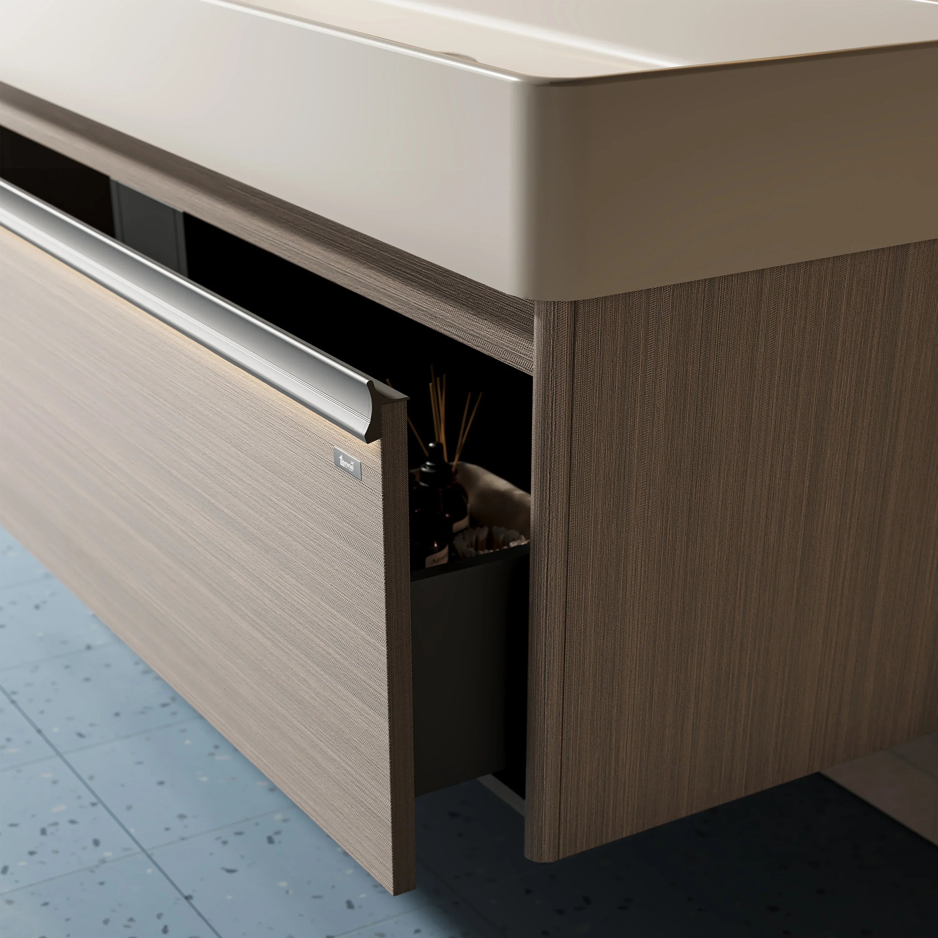 48" North Norse Wall Mount Double Sink Vanity with Sea Salt Grey Nano Solid Surface Integrated Countertop-Migration_Bathroom Vanities-DECOROLALA