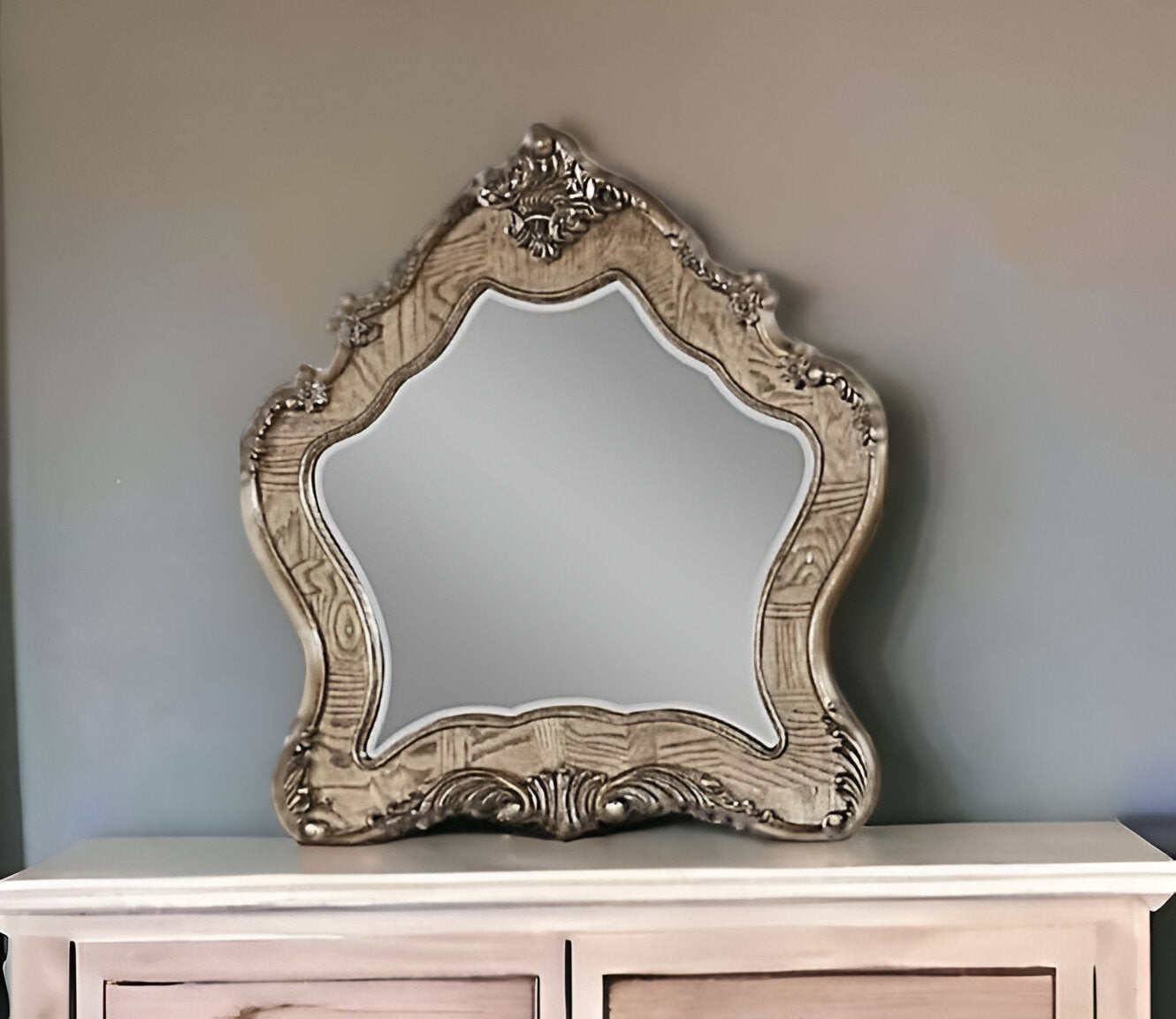 48" Oak Abstract Wood Framed Mounted Dresser Mirror-Mirrors-DECOROLALA