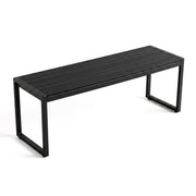 48" Outdoor Bench with Wood-Plastic Composite and Metal Frame Slatted Sea for Garden-Black-Outdoor Benches-DECOROLALA