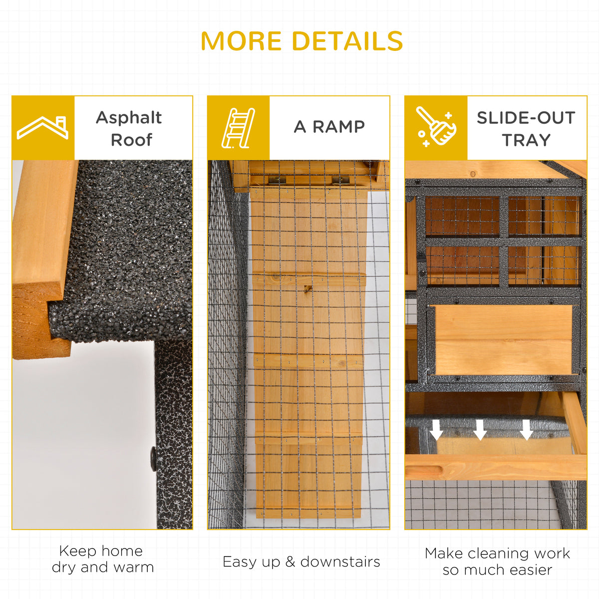 48" Outdoor Wooden Rabbit Hutch with Metal Run - Yellow-Small Animals-DECOROLALA