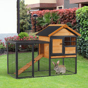 48" Outdoor Wooden Rabbit Hutch with Metal Run - Yellow-Small Animals-DECOROLALA
