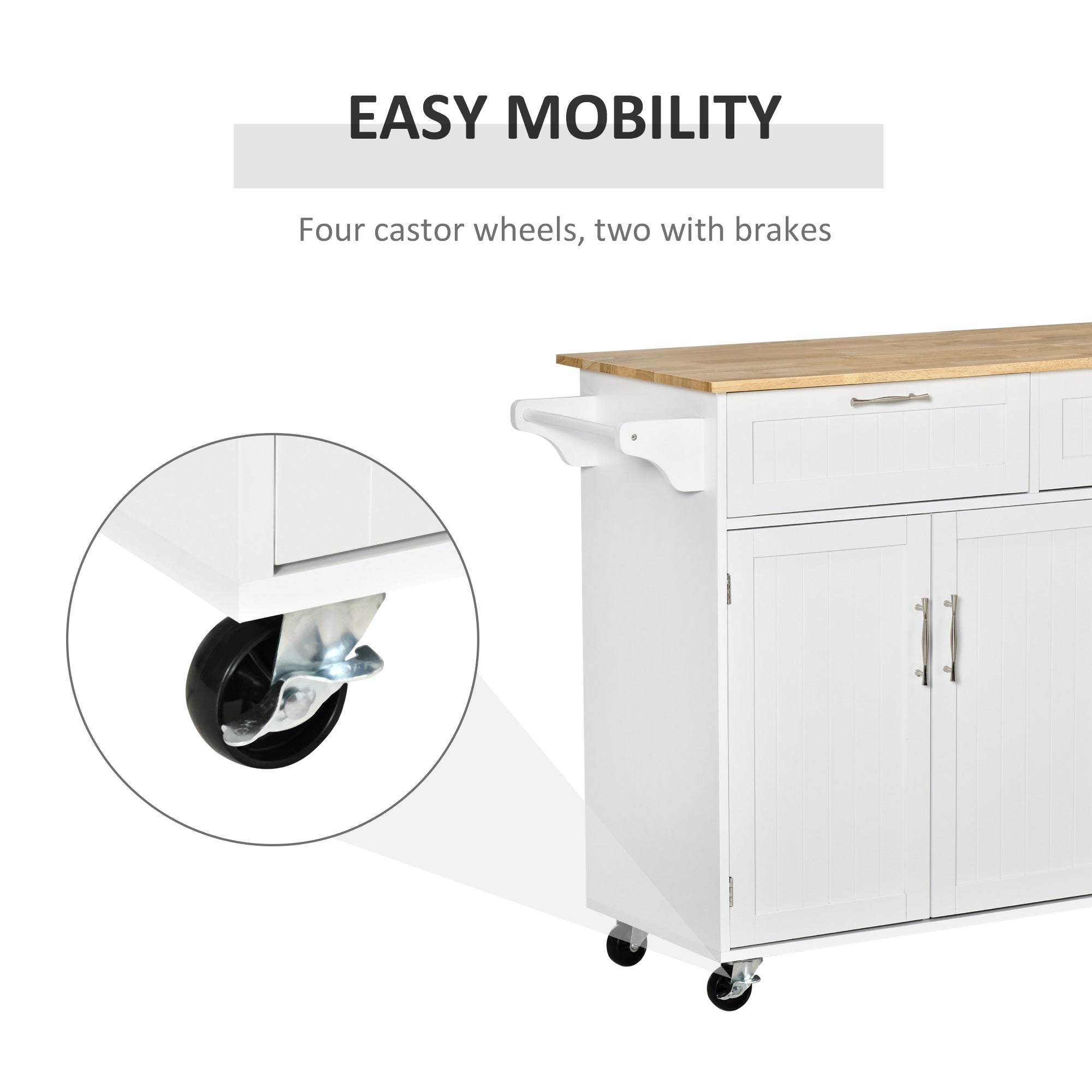 48" Rolling Kitchen Island Cart - White Wood Top 3-Door-DECOROLALA