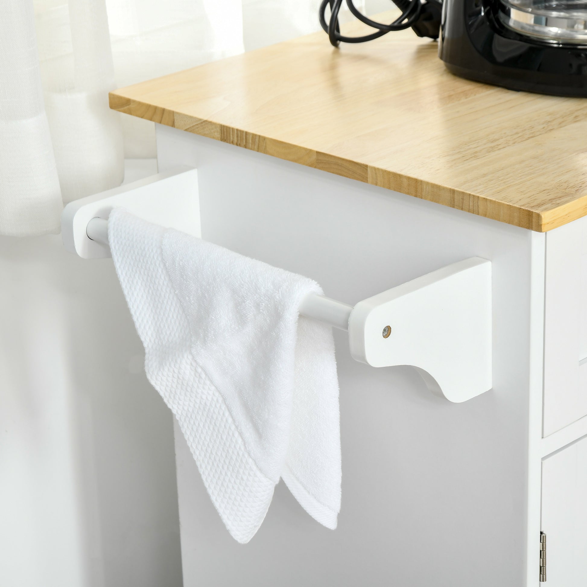 48" Rolling Kitchen Island Cart - White Wood Top 3-Door-DECOROLALA