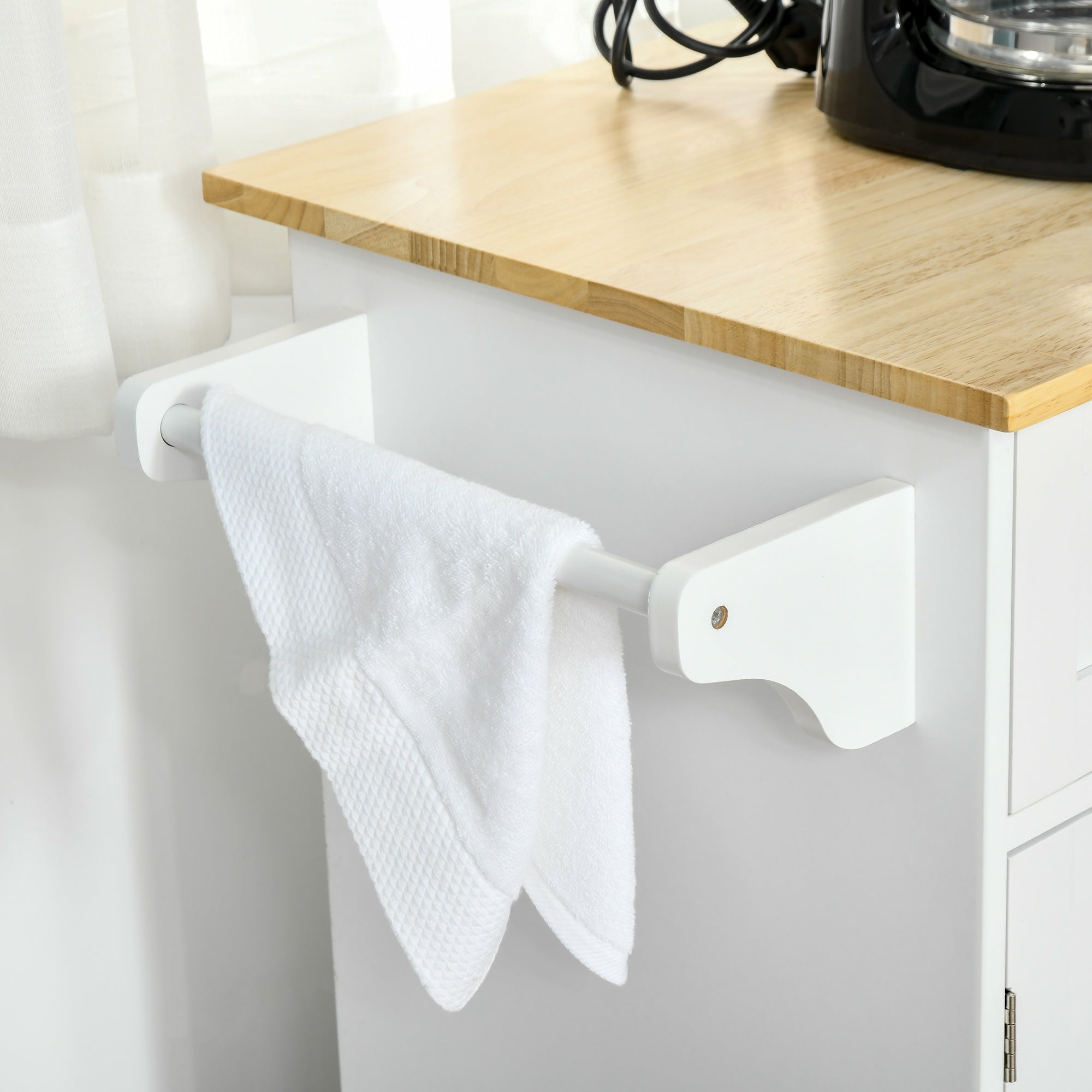 48" Rolling Kitchen Island Cart - White Wood Top 3-Door-DECOROLALA