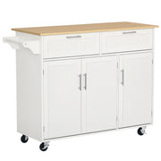 48" Rolling Kitchen Island Cart - White Wood Top 3-Door-DECOROLALA