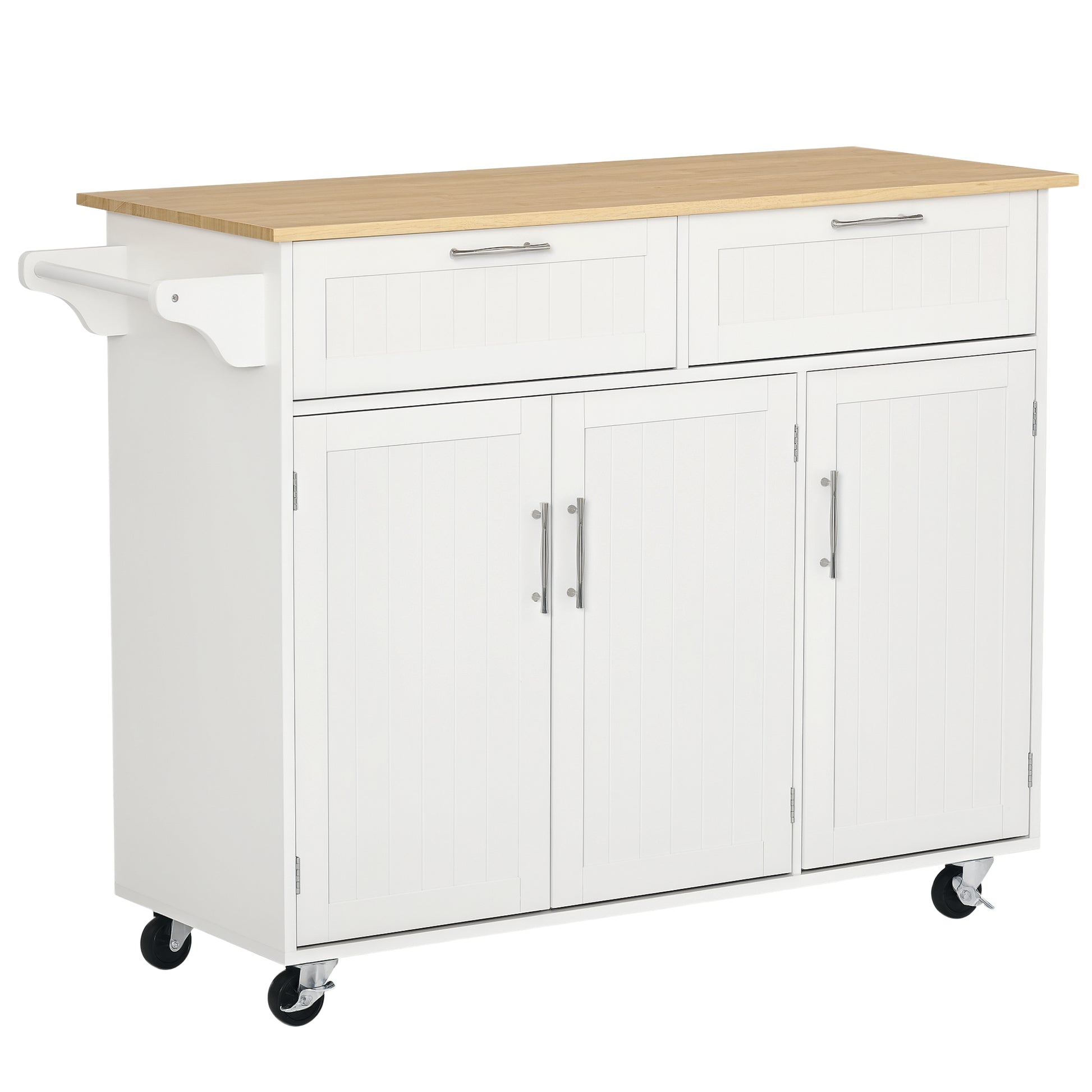 48" Rolling Kitchen Island Cart - White Wood Top 3-Door-DECOROLALA