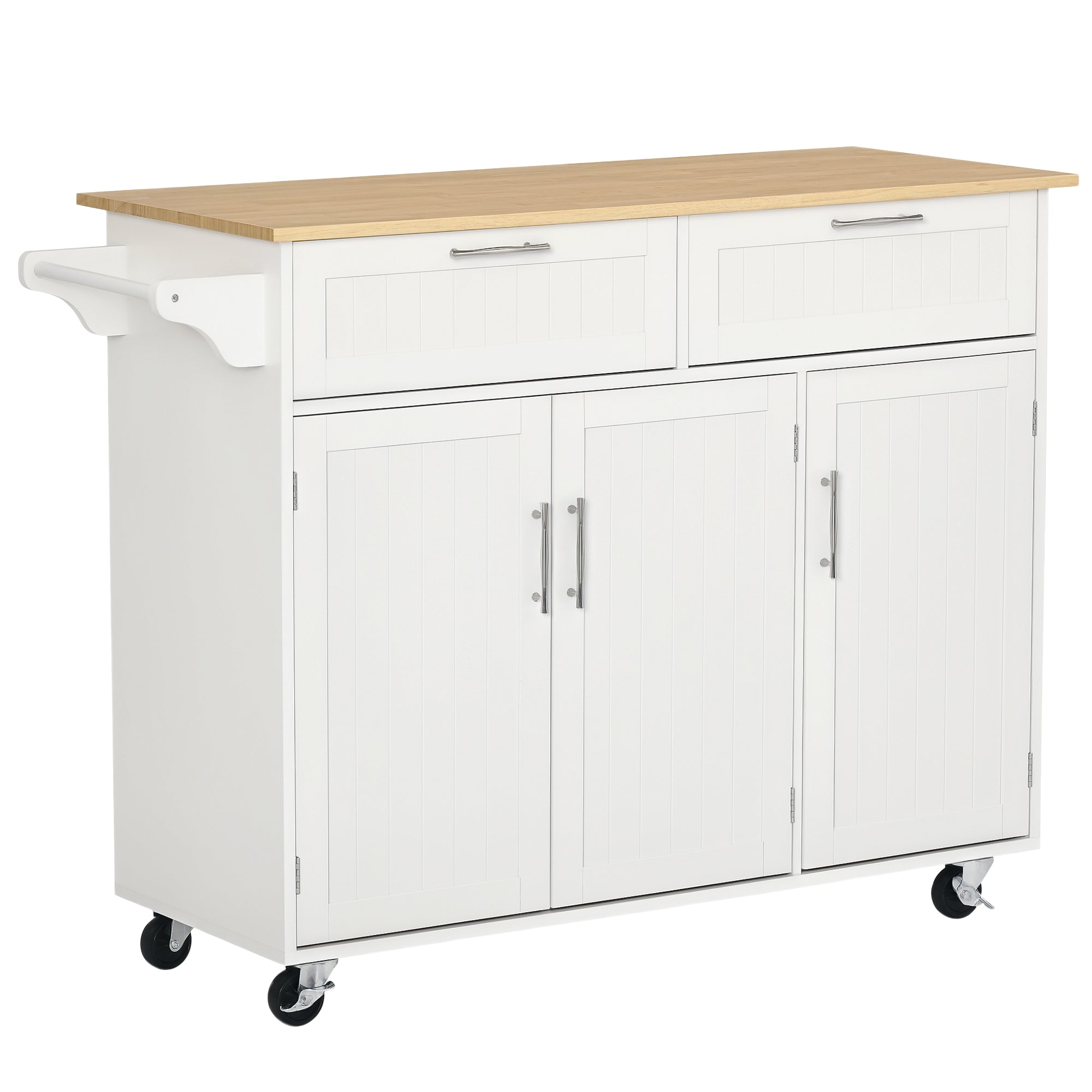 48" Rolling Kitchen Island Cart - White Wood Top 3-Door-DECOROLALA