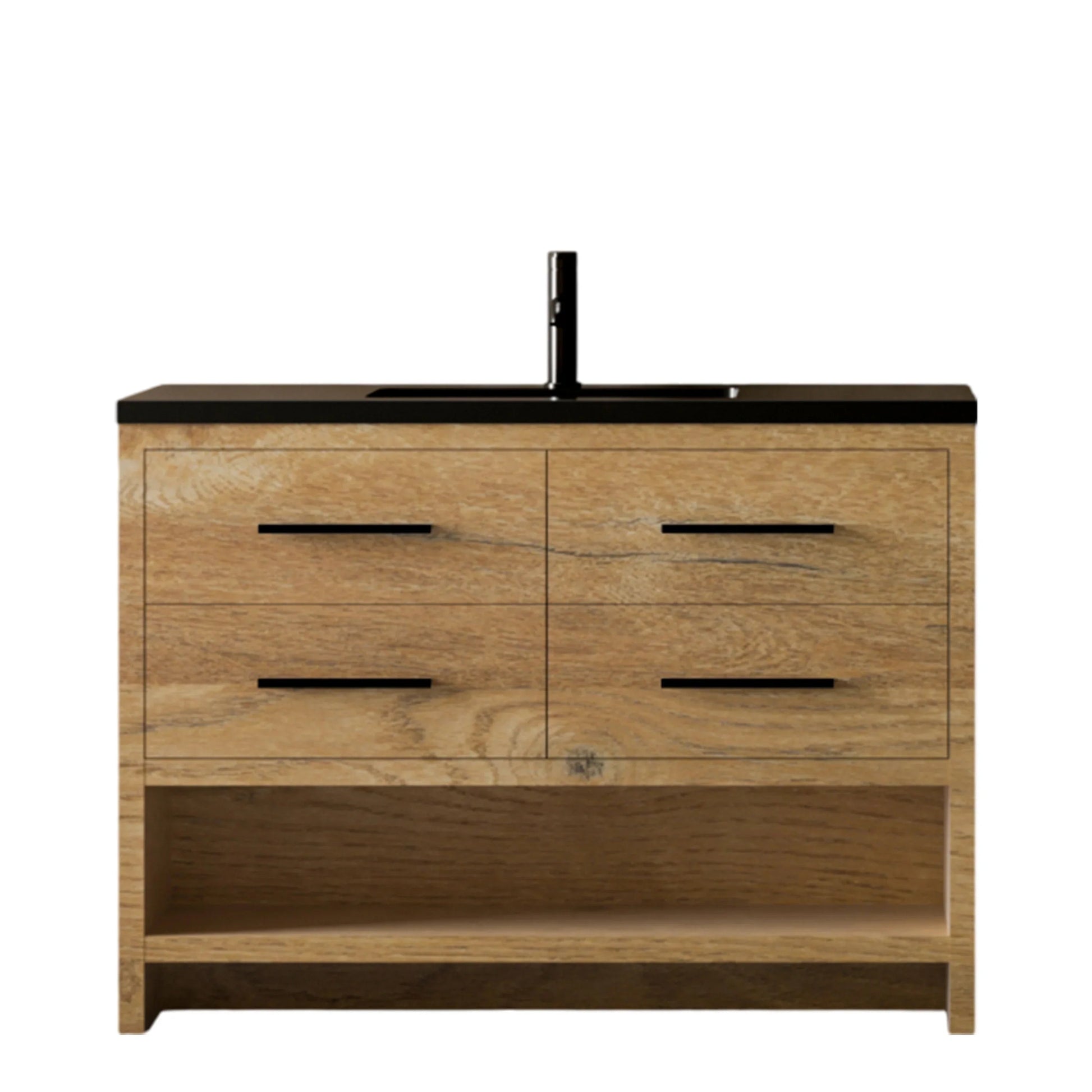 48" Rough Oak Freestanding Bathroom Vanity with Black Engineered Quartz Countertop-Migration_Bathroom Vanities-DECOROLALA