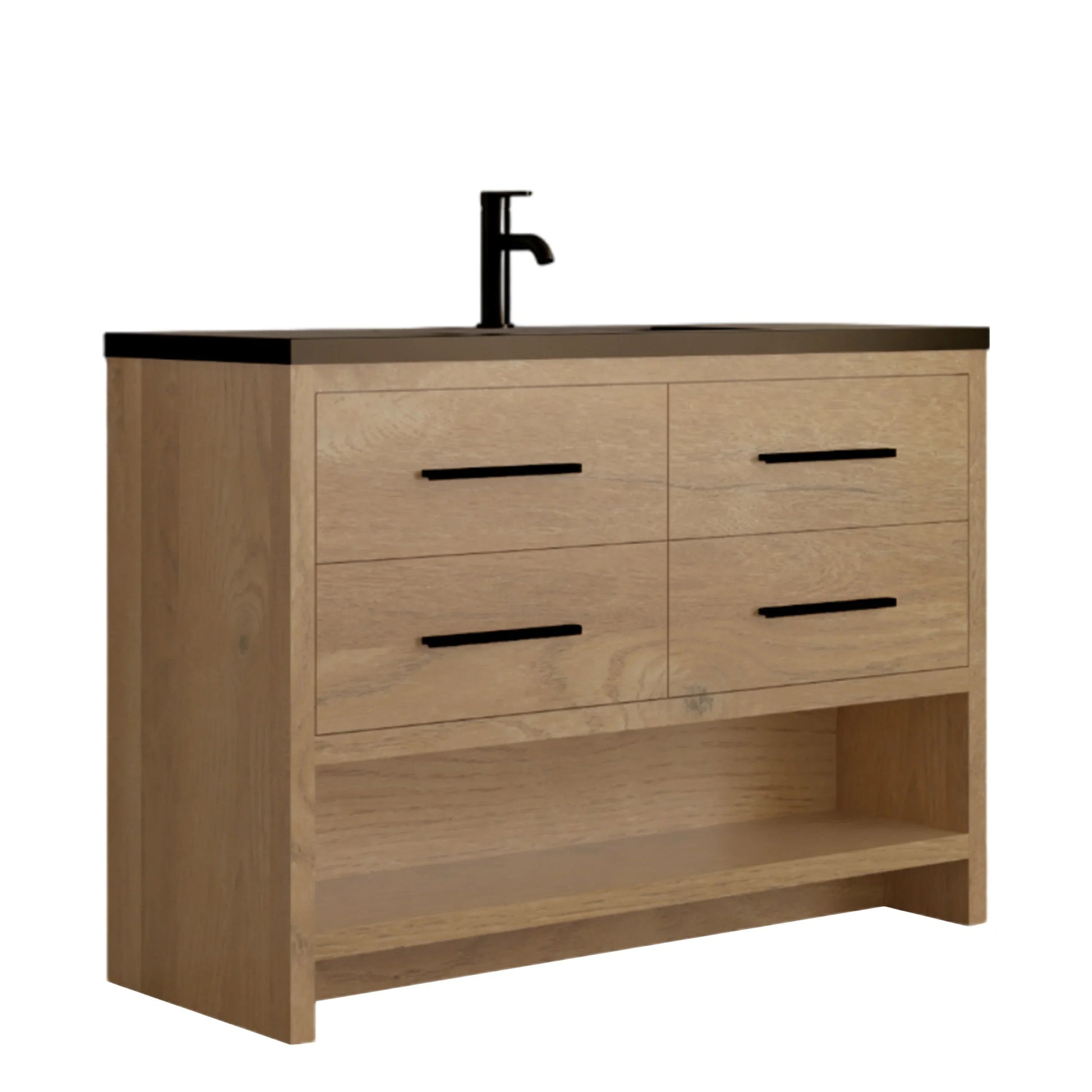 48" Rough Oak Freestanding Bathroom Vanity with Black Engineered Quartz Countertop-Migration_Bathroom Vanities-DECOROLALA