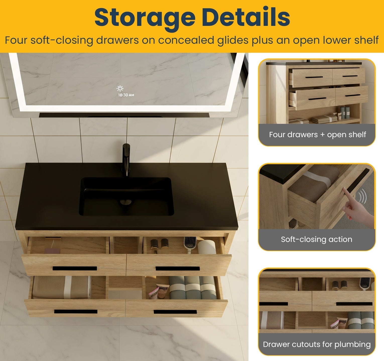 48" Rough Oak Freestanding Bathroom Vanity with Black Engineered Quartz Countertop-Migration_Bathroom Vanities-DECOROLALA
